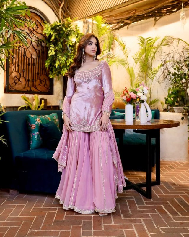 DESIGNER HEAVY JIMMY CHOO ORGANZA EMBROIDERED SEQUENCE WORK WITH FANCY TOP SHARARA DUPATTA SET