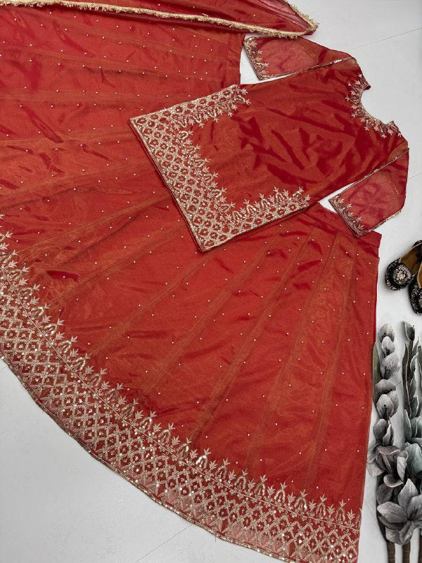 DESIGNER EMBROIDERY SEQUENCE WORK TOP LEHENGAS WITH DUPATTA SET
