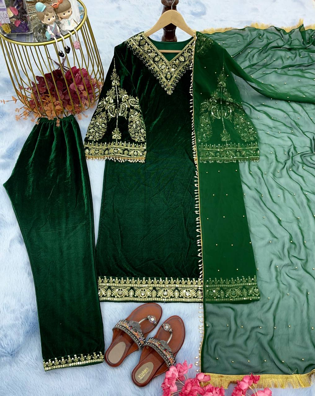 Heavy Pure Viscose Velvet With Embroidery suit