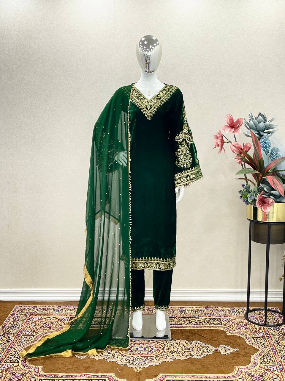 Heavy Pure Viscose Velvet With Embroidery suit