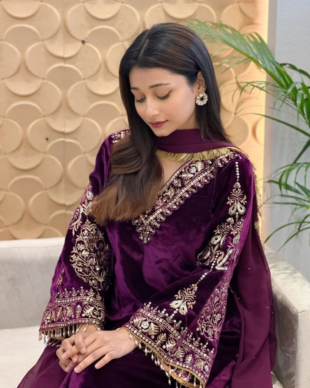 Heavy Pure Viscose Velvet With Embroidery suit