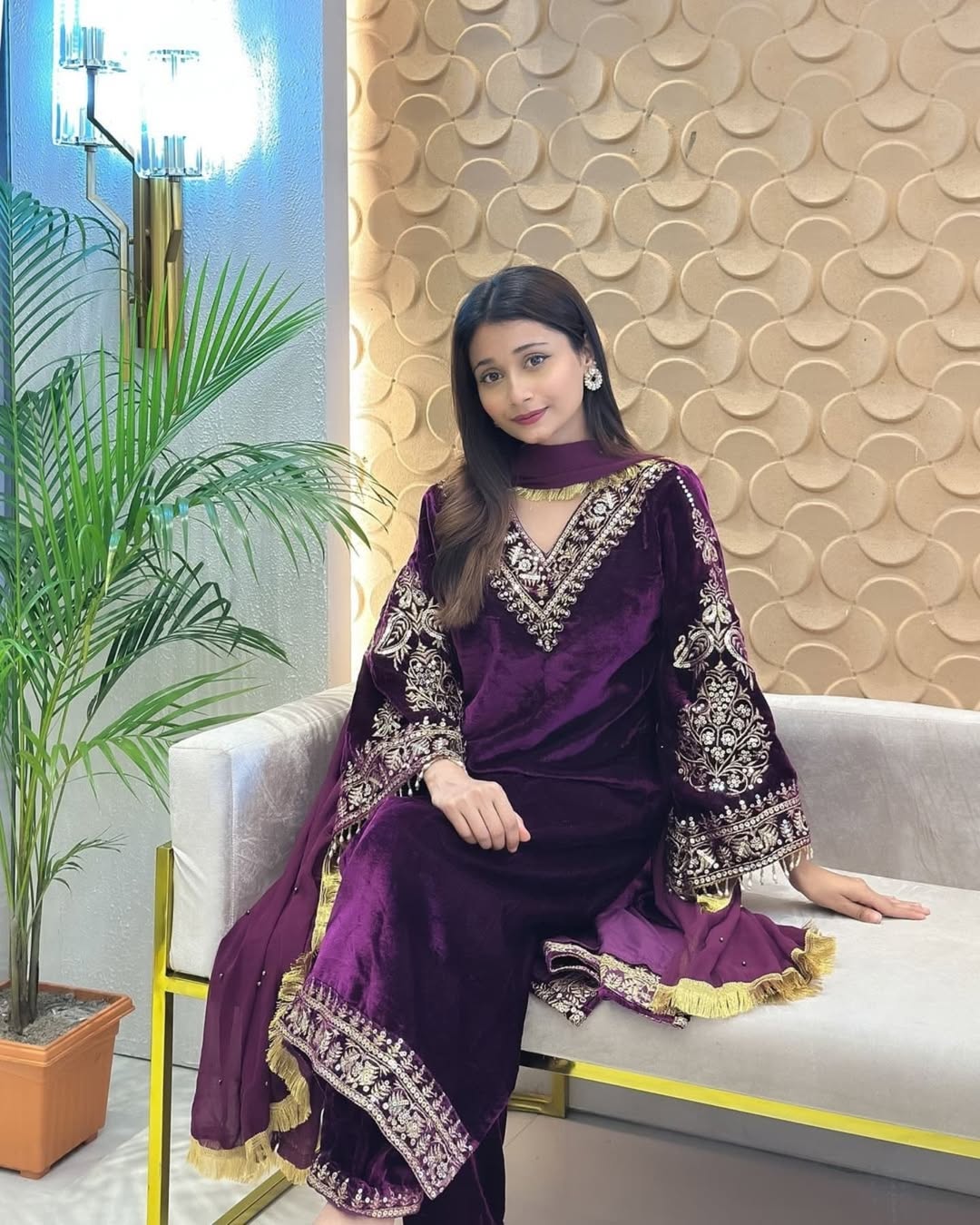 Heavy Pure Viscose Velvet With Embroidery suit
