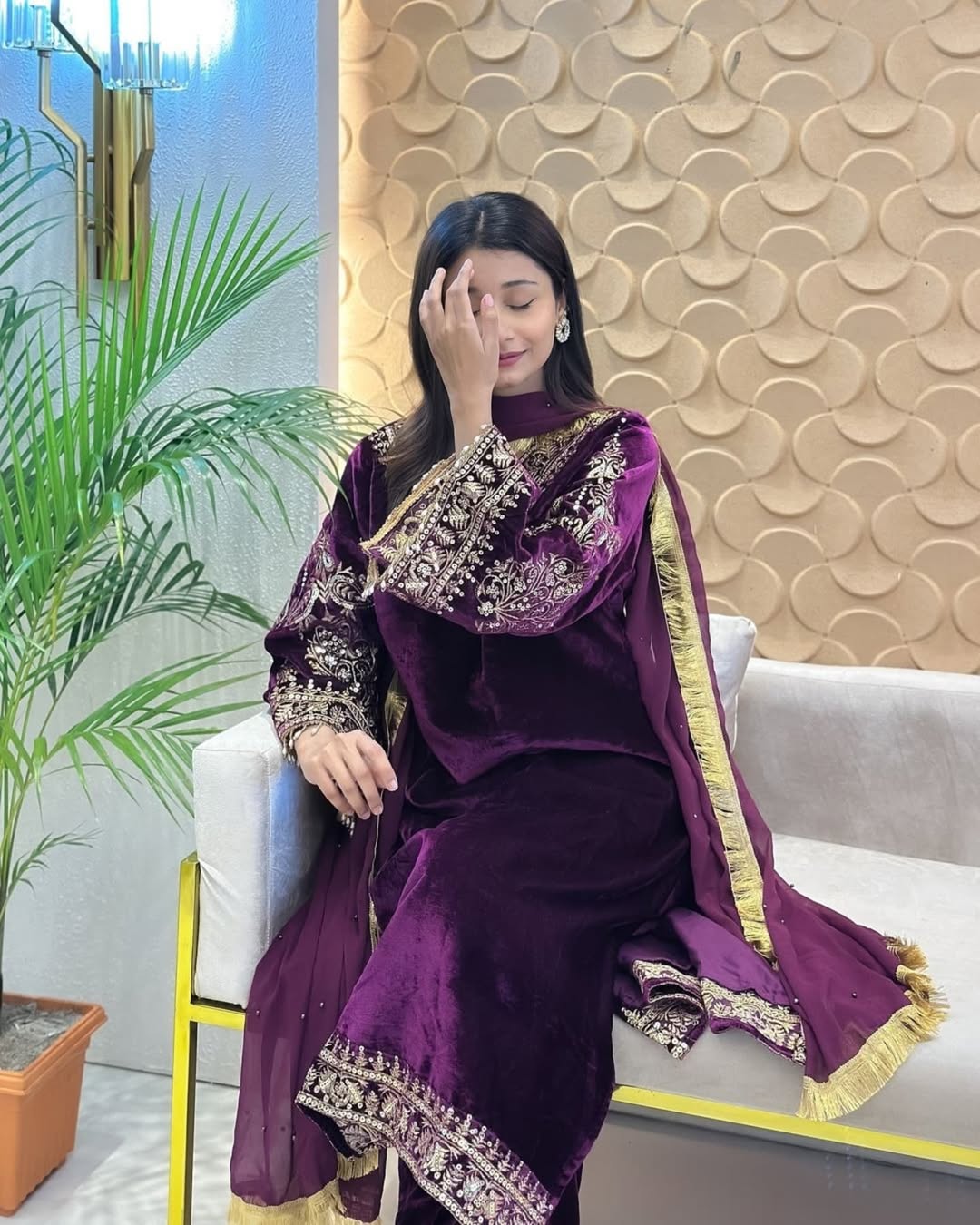 Heavy Pure Viscose Velvet With Embroidery suit
