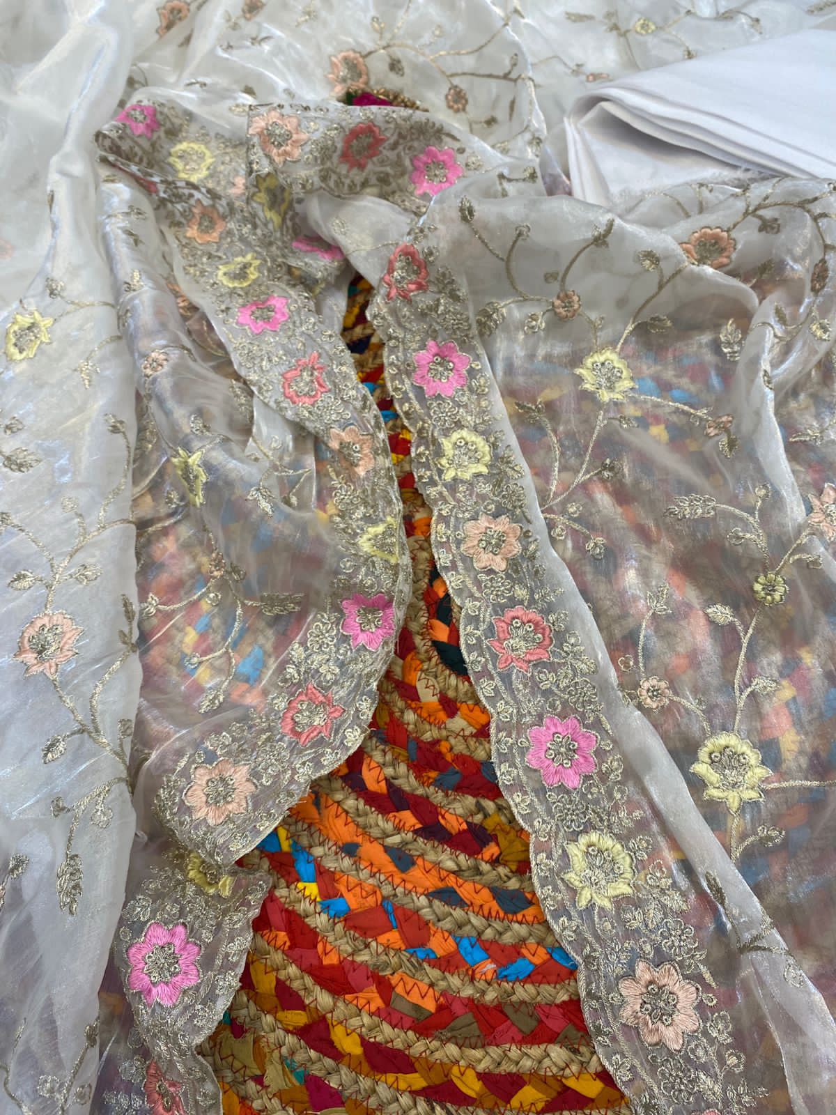 jimmyChoo fabric delicately crafted with multicolored thread and zaridori embroidery