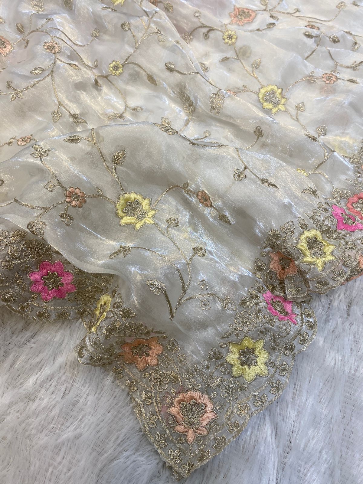 jimmyChoo fabric delicately crafted with multicolored thread and zaridori embroidery