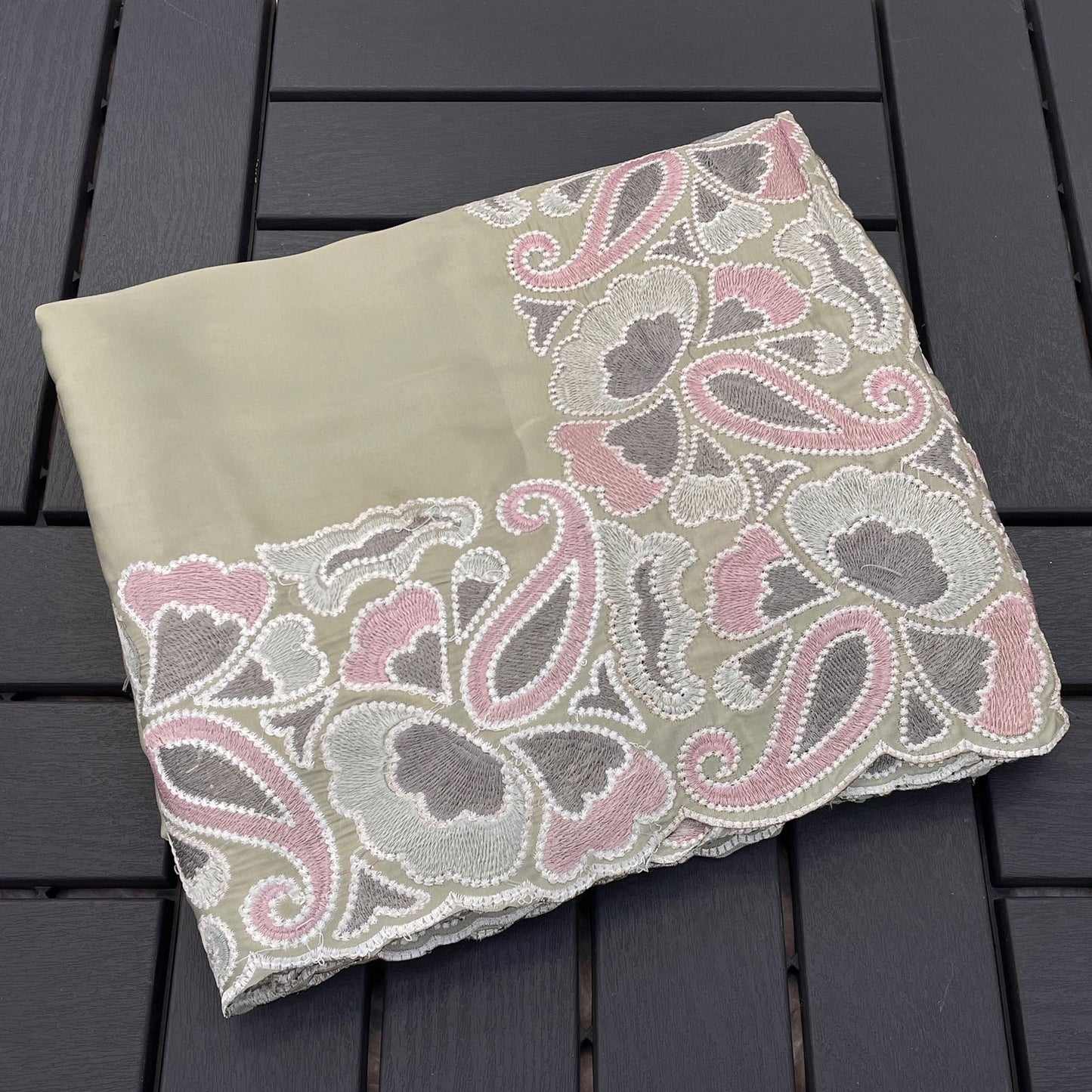 Silk fabric with the self tone to tone viscos thread work embroidery