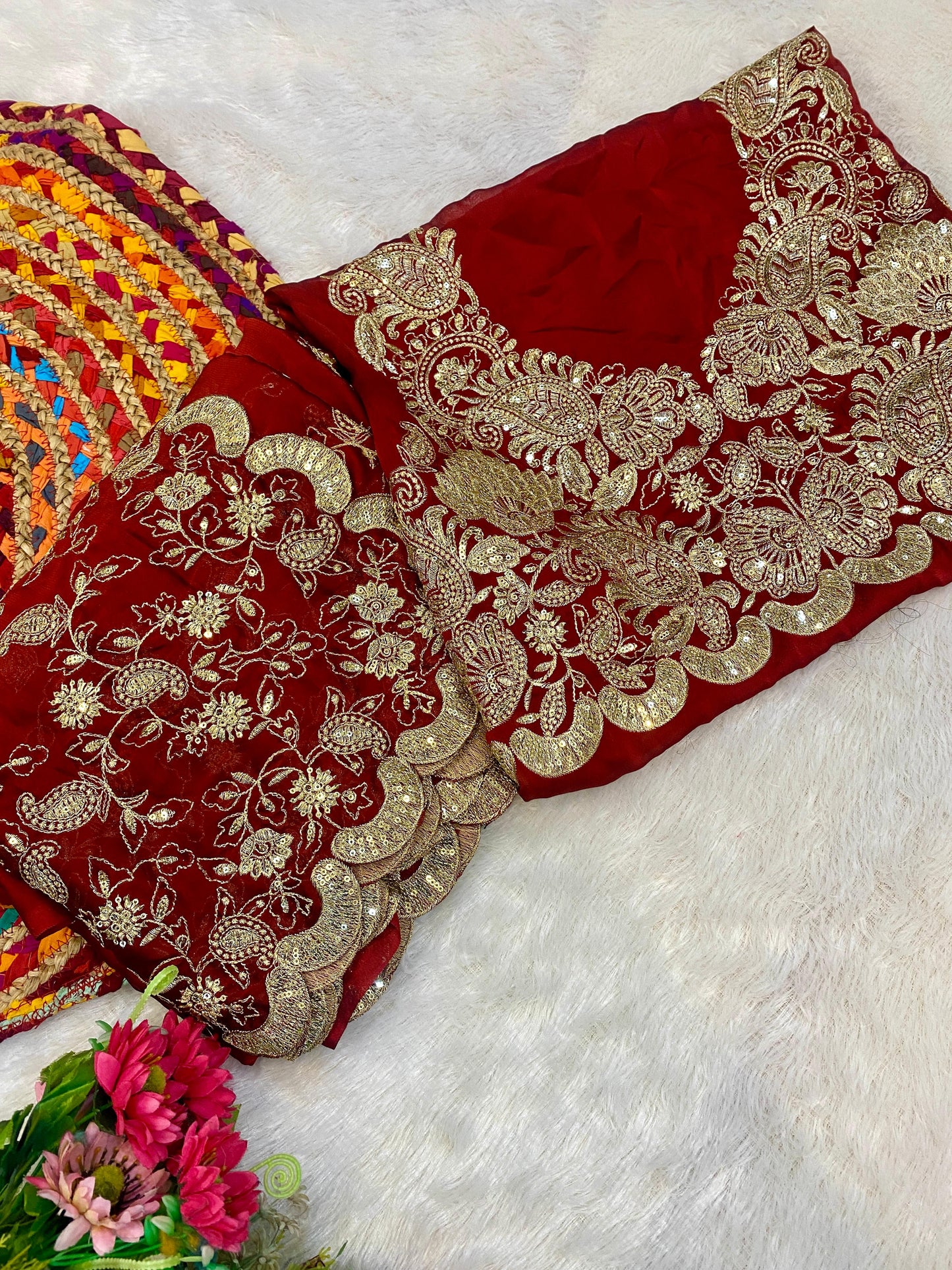 Silk fabric with the self zari & seqnce work embroidery
