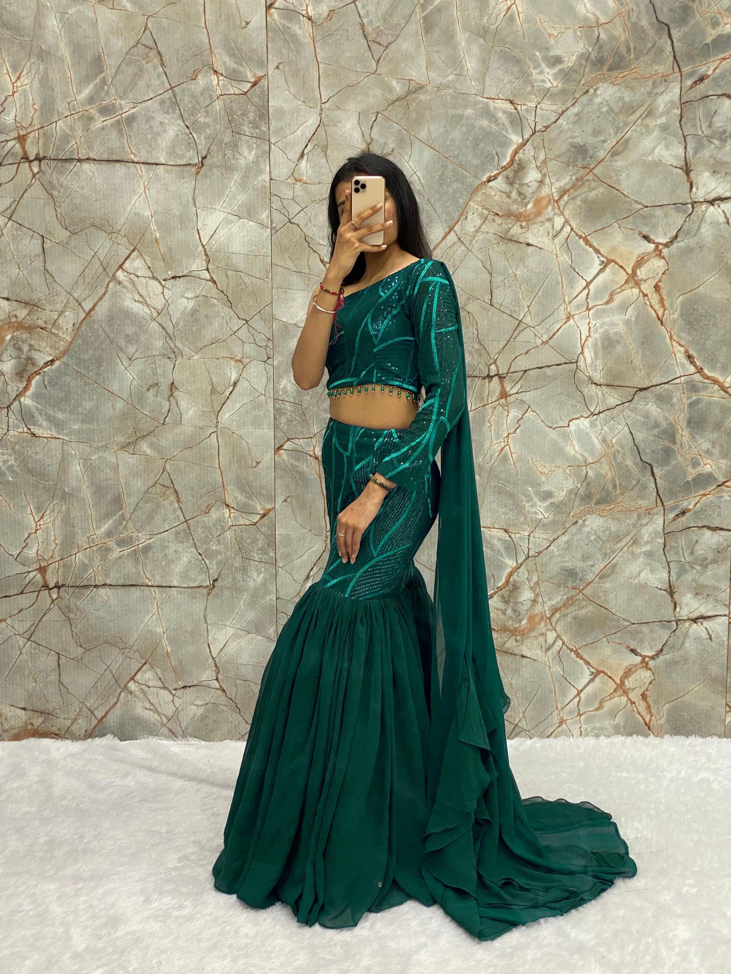 LEHENGA AND BLOUSE WITH ATTACHED DUPATTA SAREE