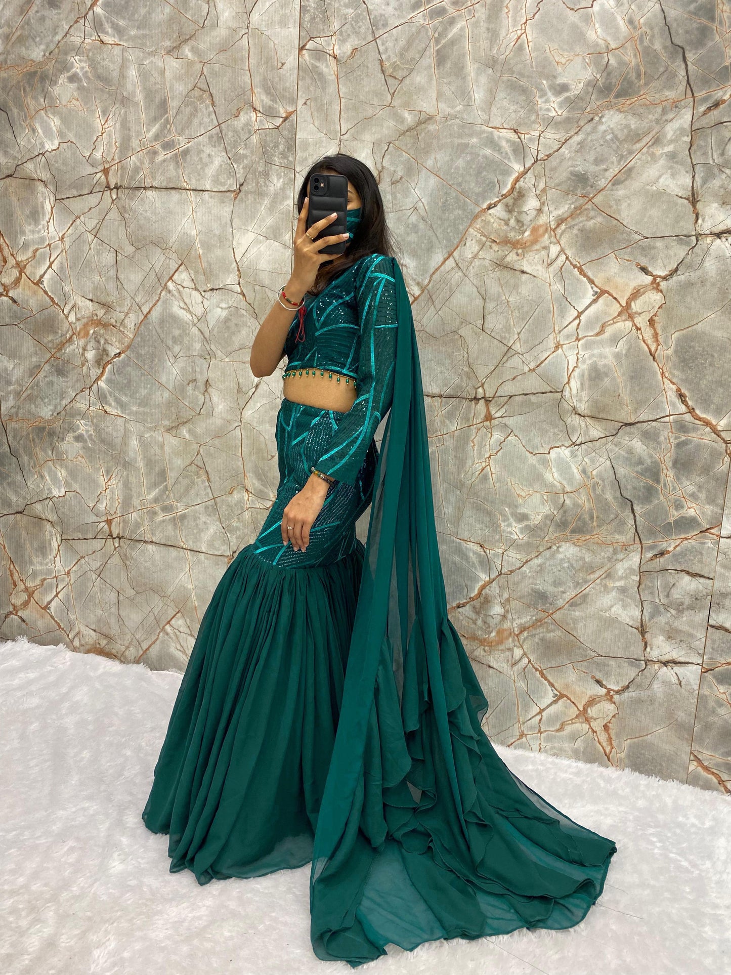 LEHENGA AND BLOUSE WITH ATTACHED DUPATTA SAREE