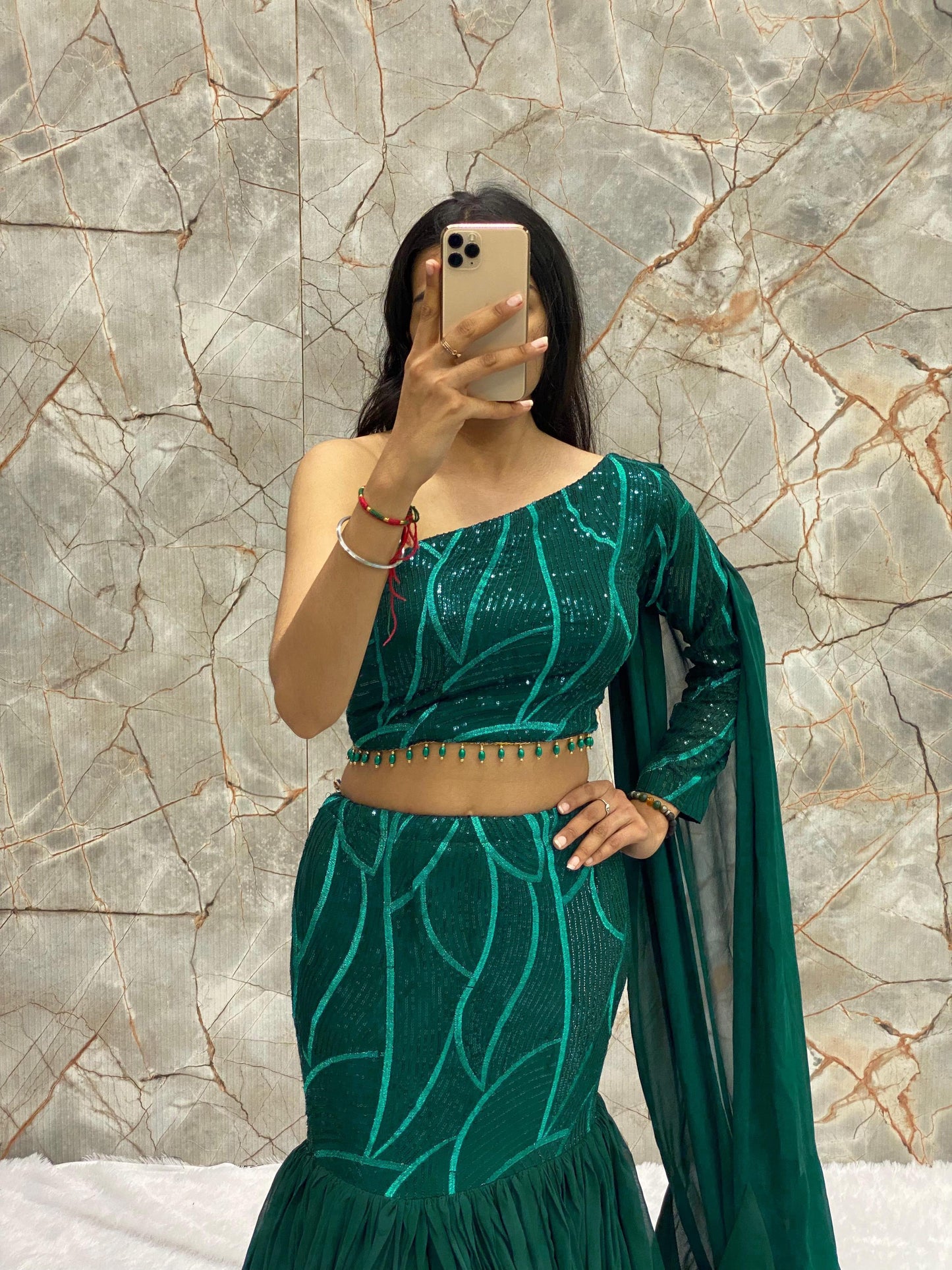 LEHENGA AND BLOUSE WITH ATTACHED DUPATTA SAREE