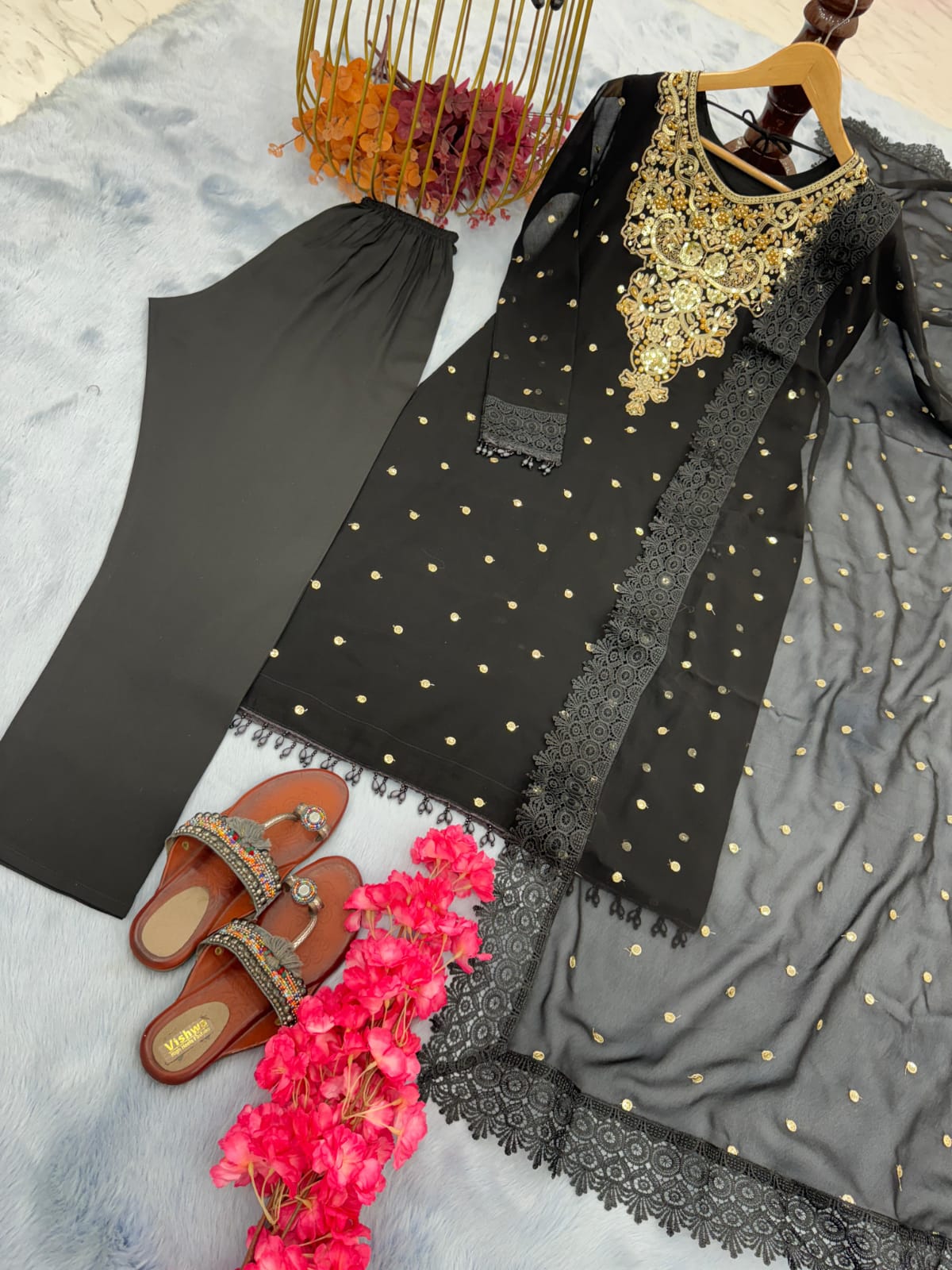 WEDDING Wear Look Heavy Faux Georgette Top Bottom & Dupatta Set
