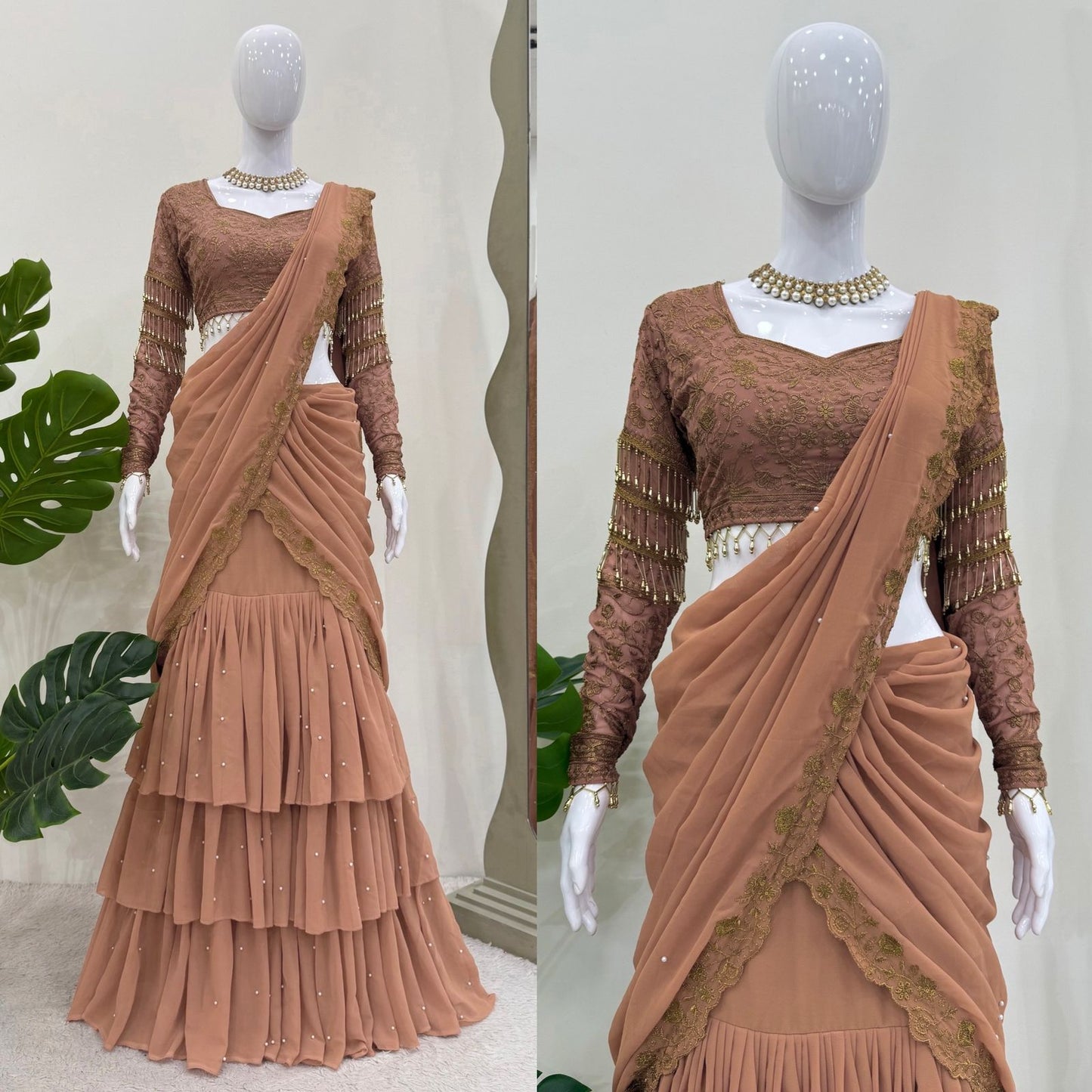 wedding Reday to wear Lehengha saree thread with Sequence with lace broder