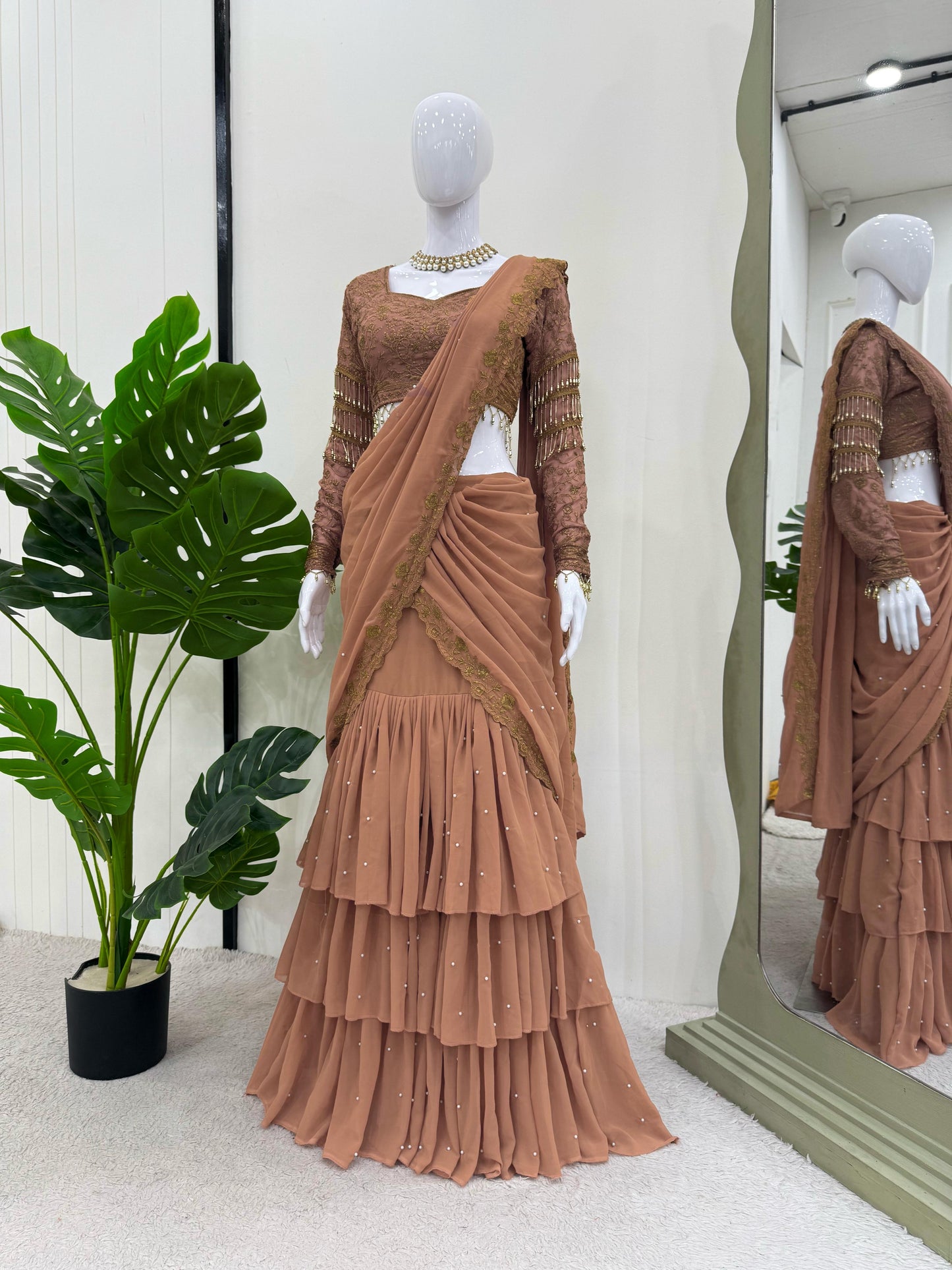 wedding Reday to wear Lehengha saree thread with Sequence with lace broder