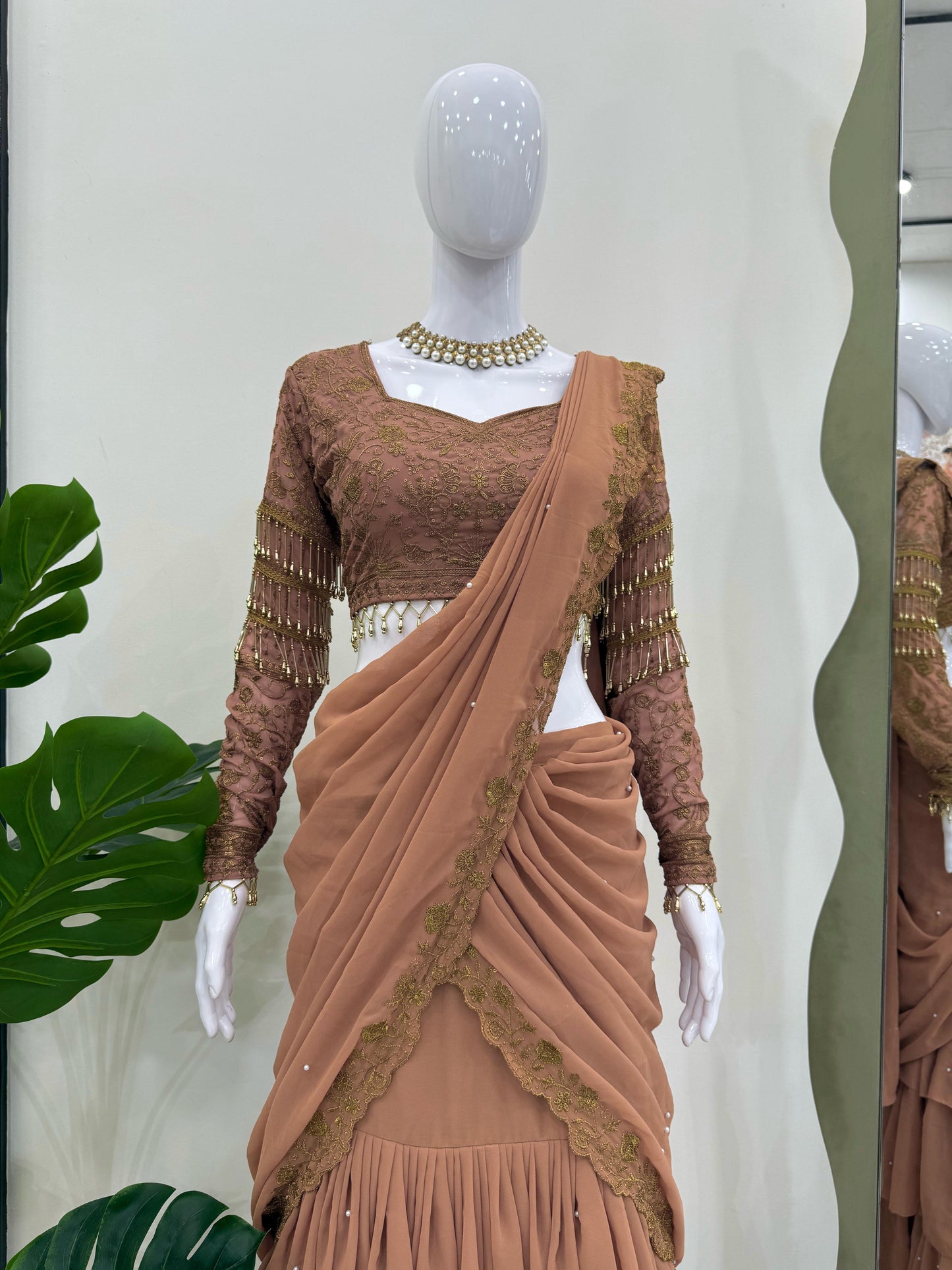 wedding Reday to wear Lehengha saree thread with Sequence with lace broder