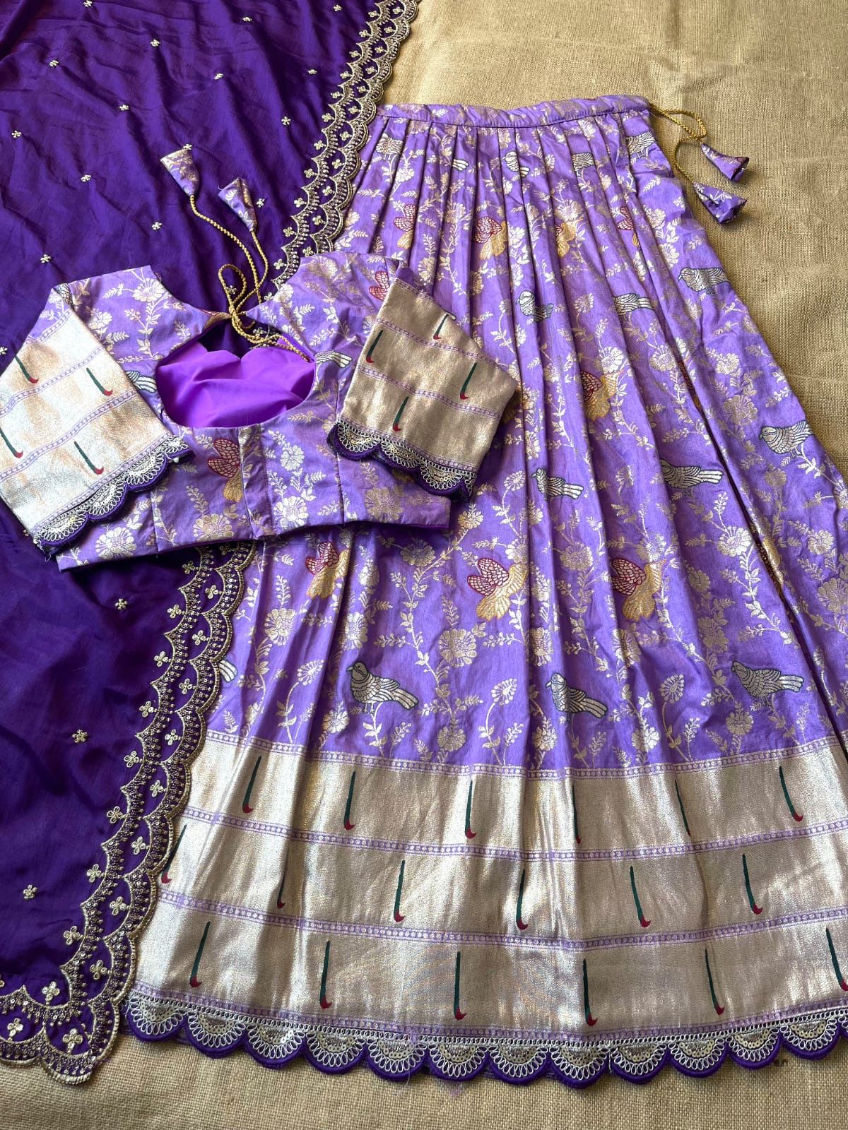 MUNIYA PAITHANI LEHENGHA aithani Dola silk with embroidery cut work lace Lehengha