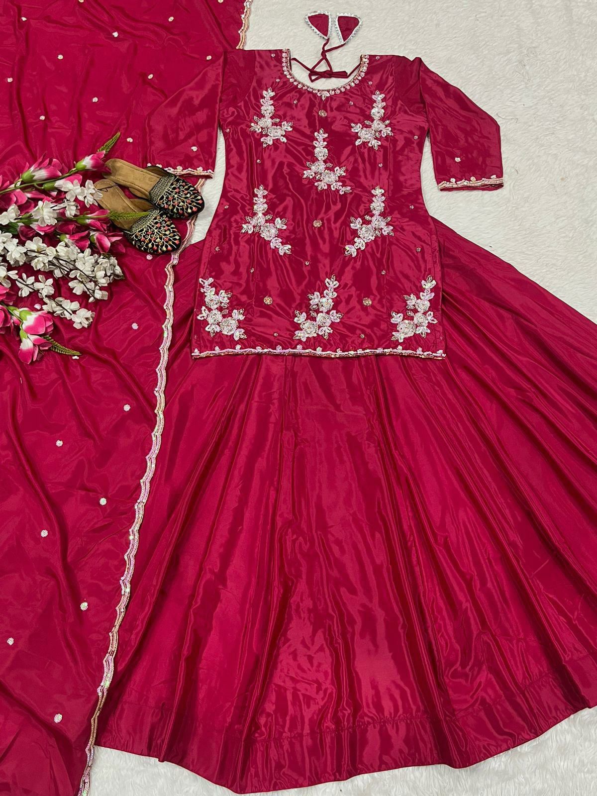 Top Lehenga Natural Crep Silk Full sleeve(Full stitched)