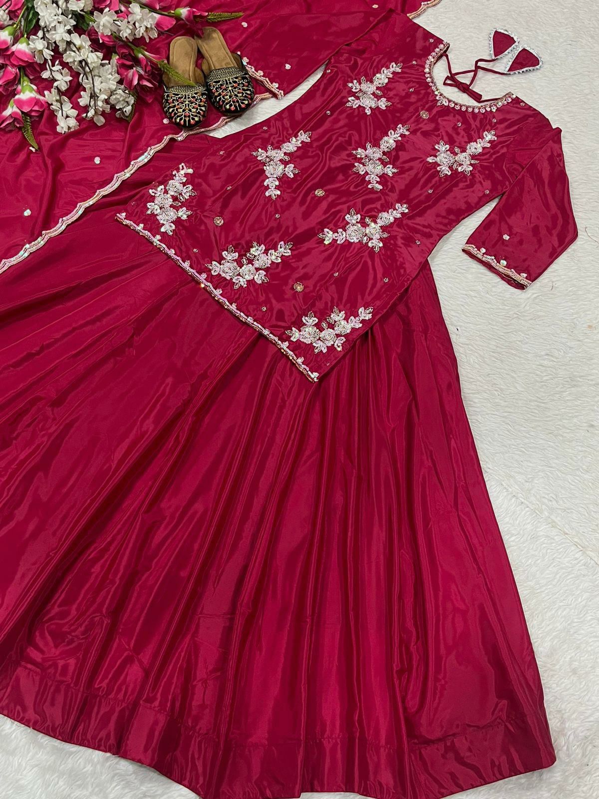 Top Lehenga Natural Crep Silk Full sleeve(Full stitched)