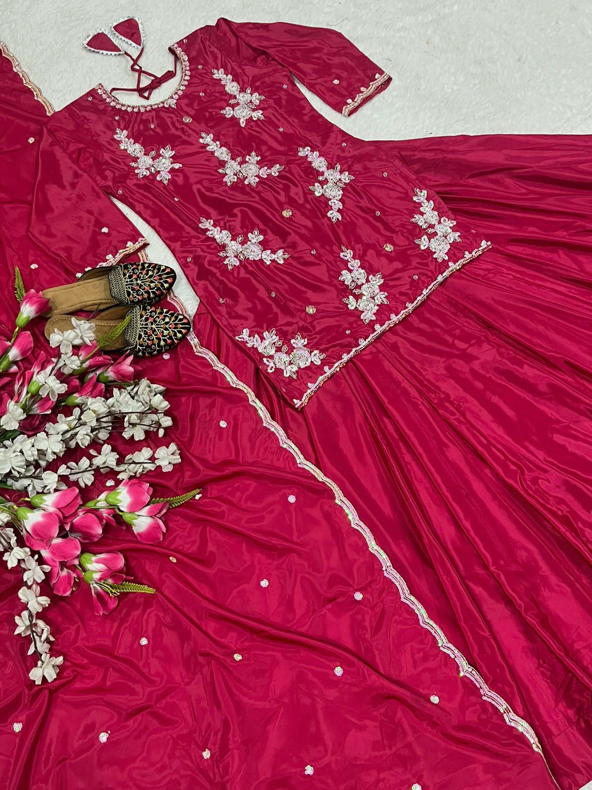 Top Lehenga Natural Crep Silk Full sleeve(Full stitched)