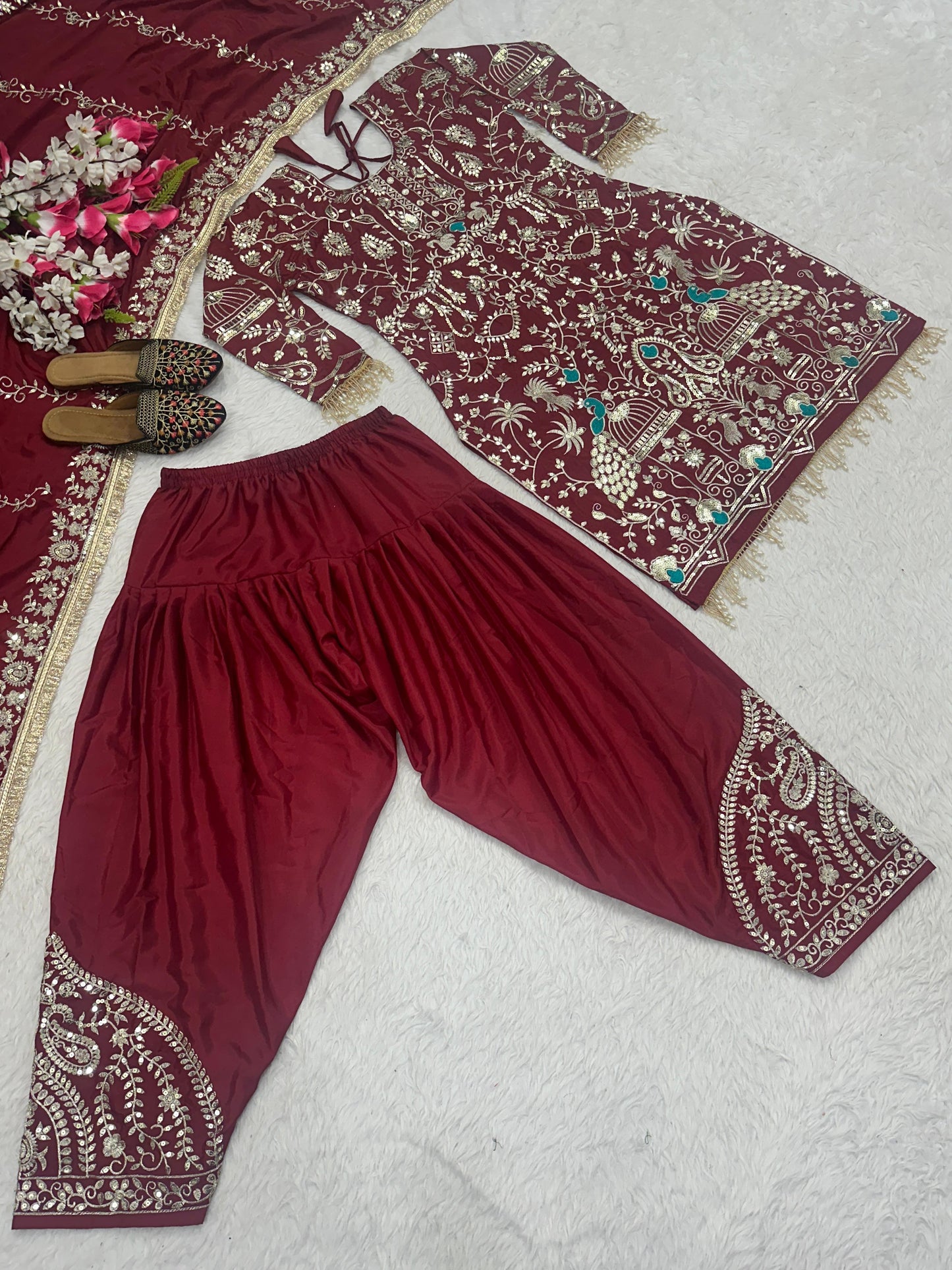 Designer Party Wear Look Top Dhoti Salwar and Dupatta
