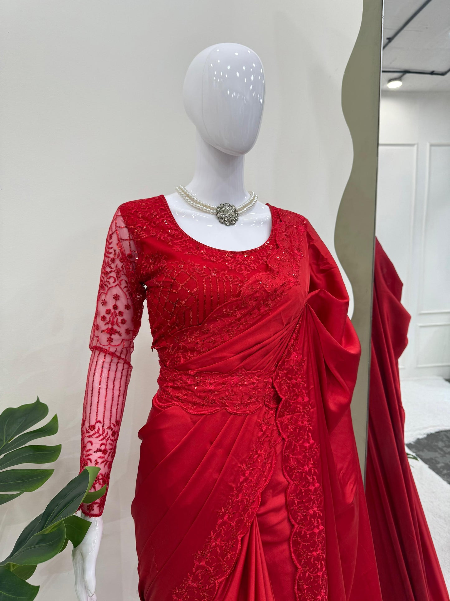 Looking some one for this same colour beautiful Designer Saree on Satin Silk Febric with Thred & Sequnce work Blouse on Soft net Febric with Thred with Sequnce work and Belt on also Satin silk febric