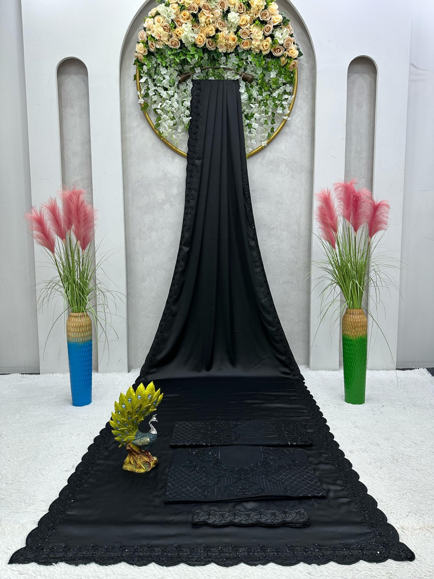 Looking some one for this same colour beautiful Designer Saree on Satin Silk Febric with Thred & Sequnce work Blouse on Soft net Febric with Thred with Sequnce work and Belt on also Satin silk febric