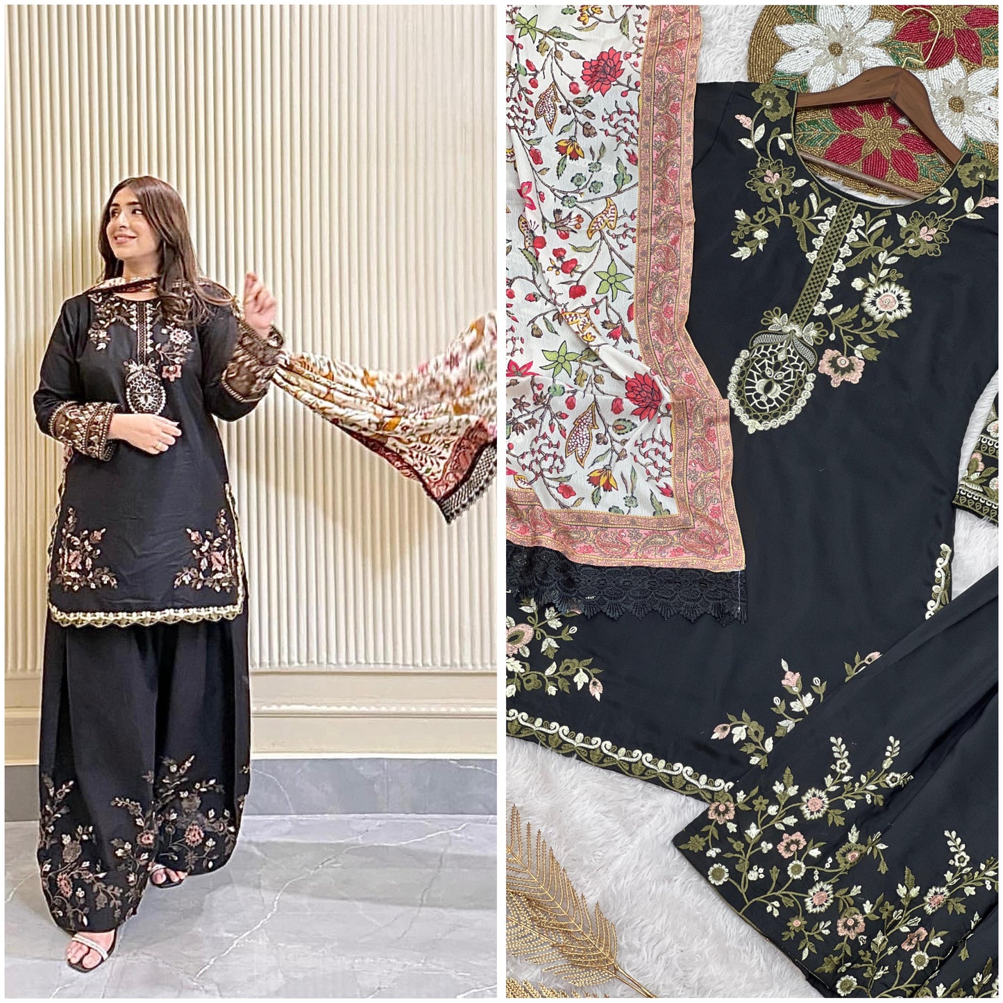 NEW FASHIONABLE COLLECTION 3 PIECE FANCY KURTI WITH BOTTOM AND PRINTED DUPATTA