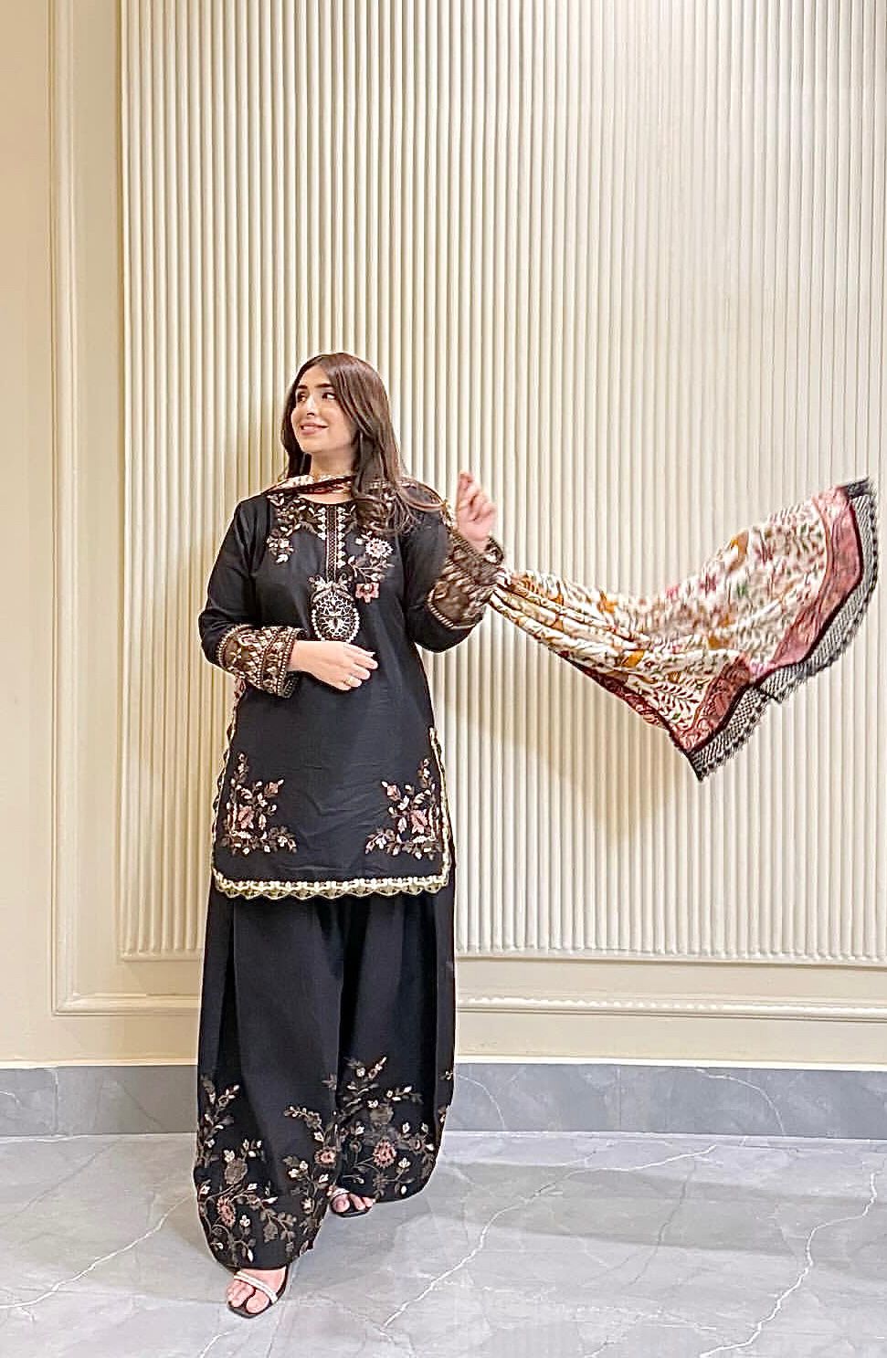 NEW FASHIONABLE COLLECTION 3 PIECE FANCY KURTI WITH BOTTOM AND PRINTED DUPATTA