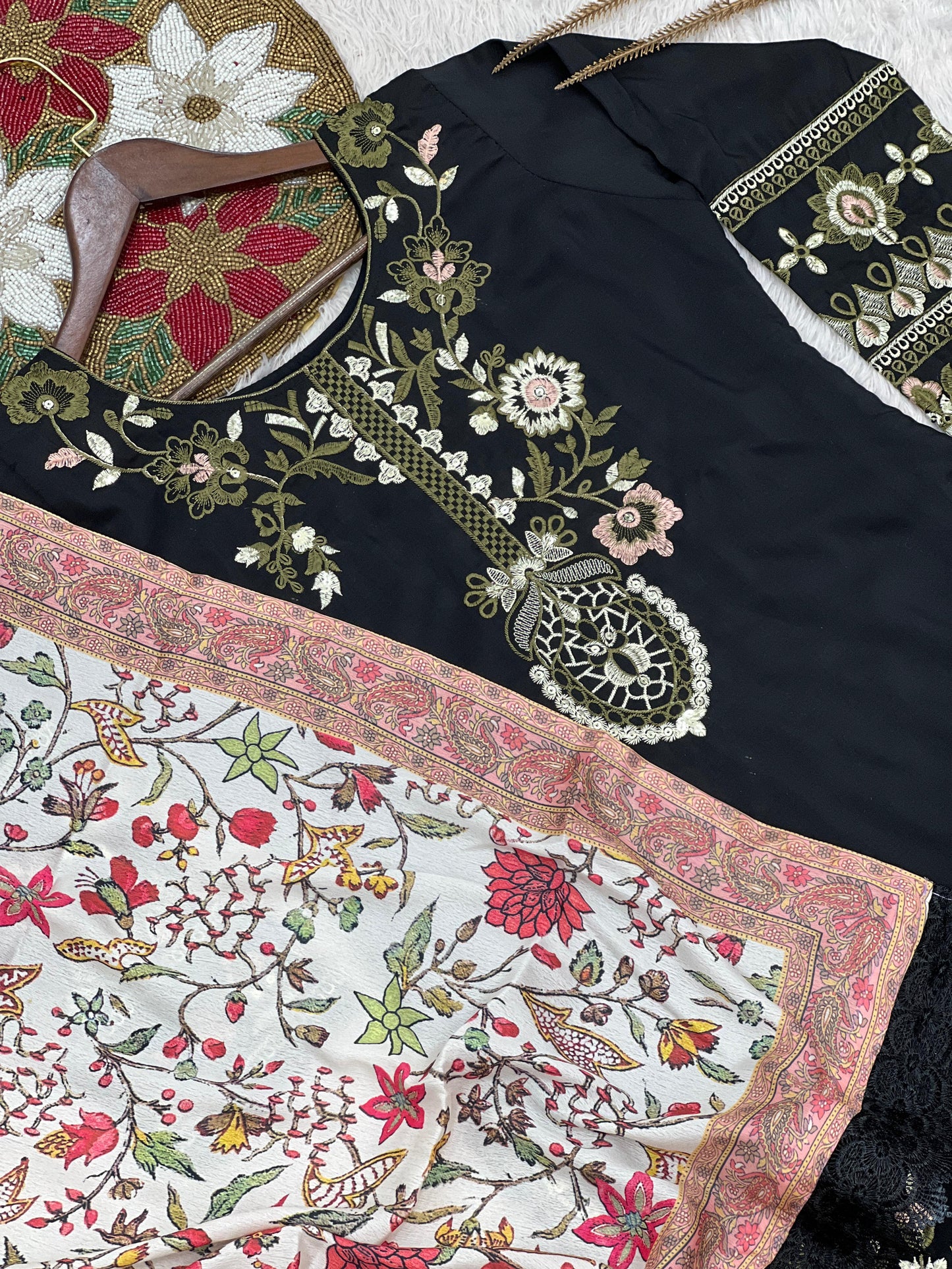 NEW FASHIONABLE COLLECTION 3 PIECE FANCY KURTI WITH BOTTOM AND PRINTED DUPATTA