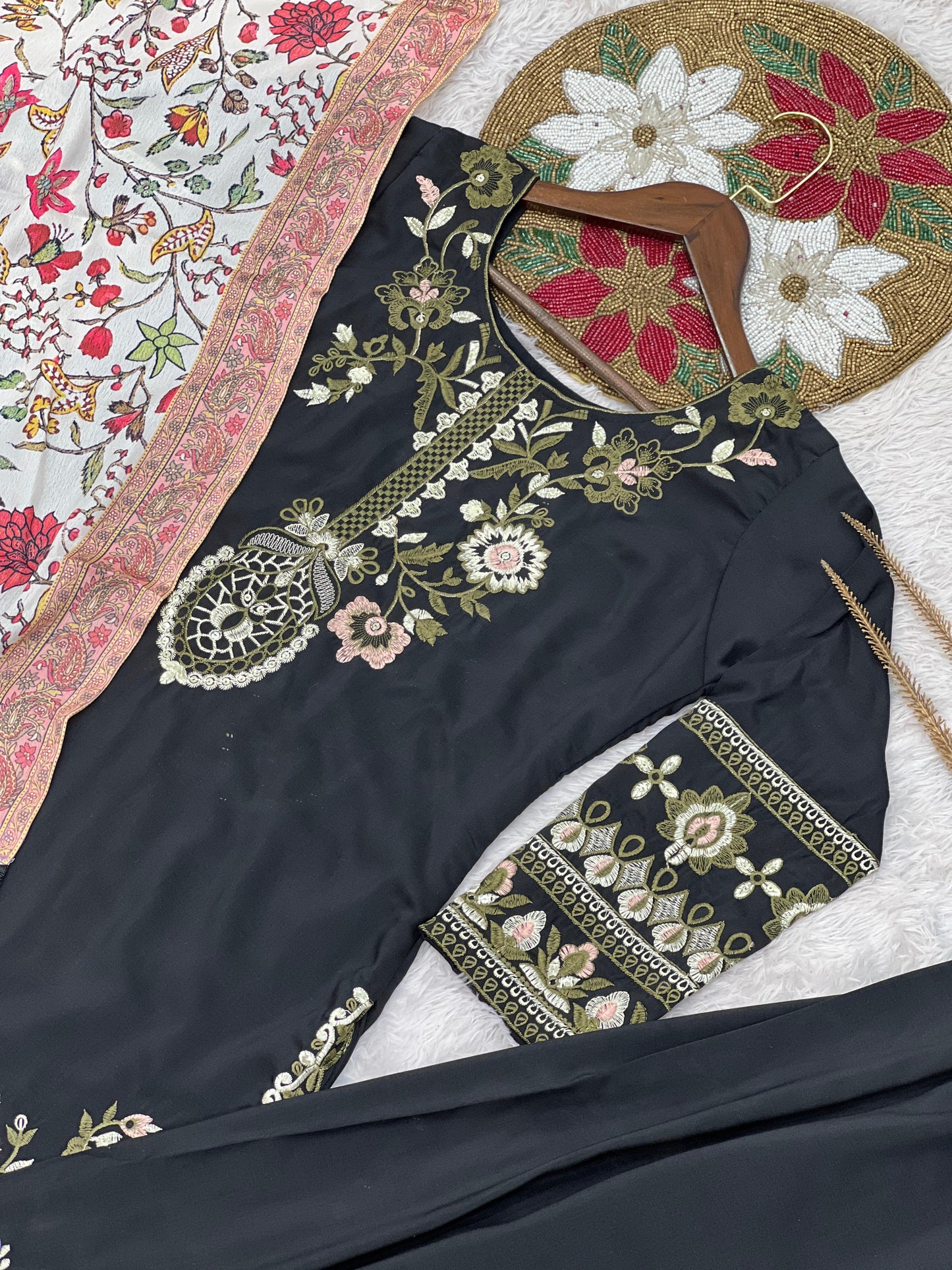 NEW FASHIONABLE COLLECTION 3 PIECE FANCY KURTI WITH BOTTOM AND PRINTED DUPATTA