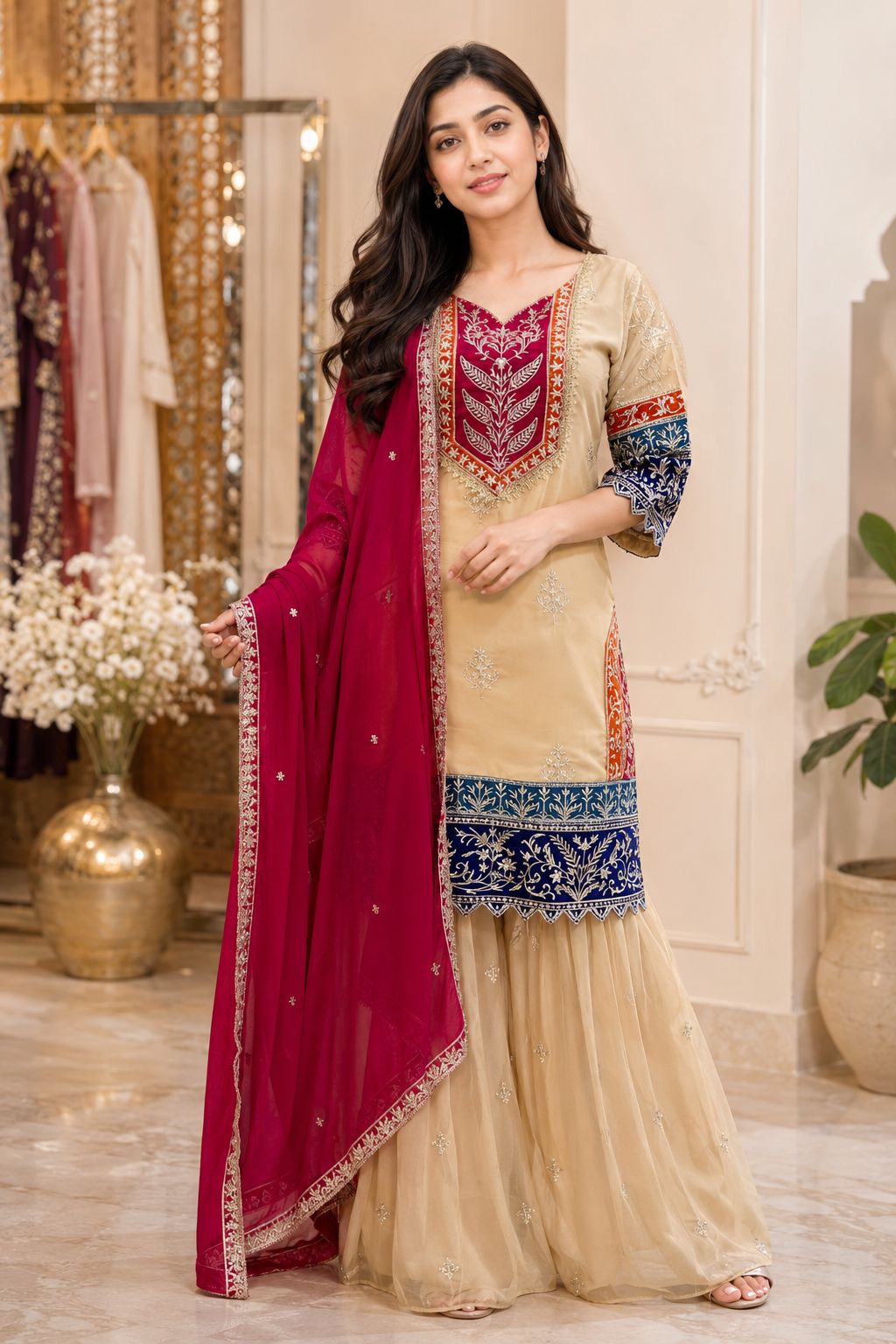 NEW LAUNCHING HEAVY 3 PIECES SUIT PAIR WITH EMBROIDERY WORK & FANCY LACE