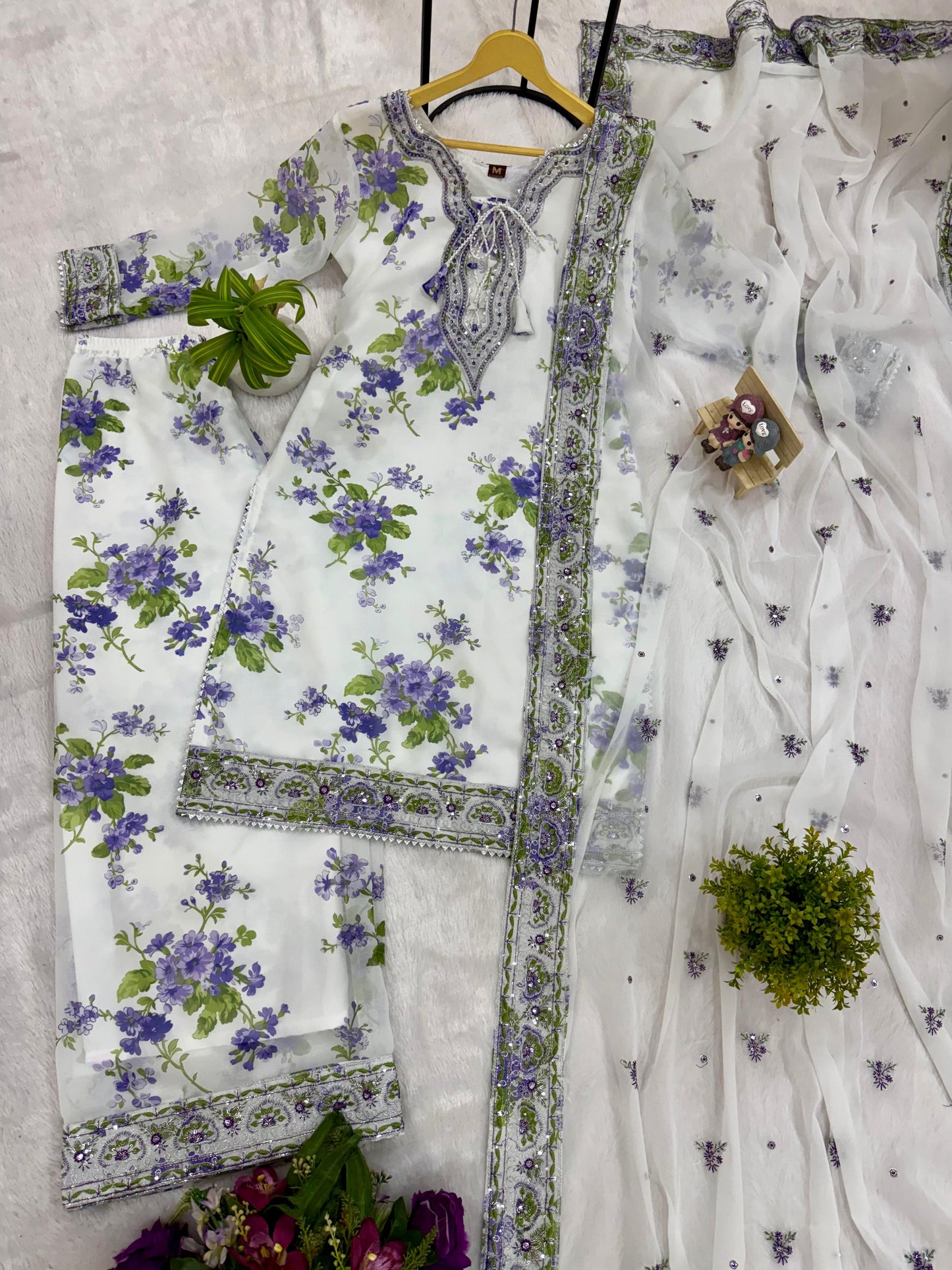 NEW LAUNCHING 3 PIECES KURTI, PLAZZO & DUPATTA WITH EMBROIDERY AND FANCY LACE WORK