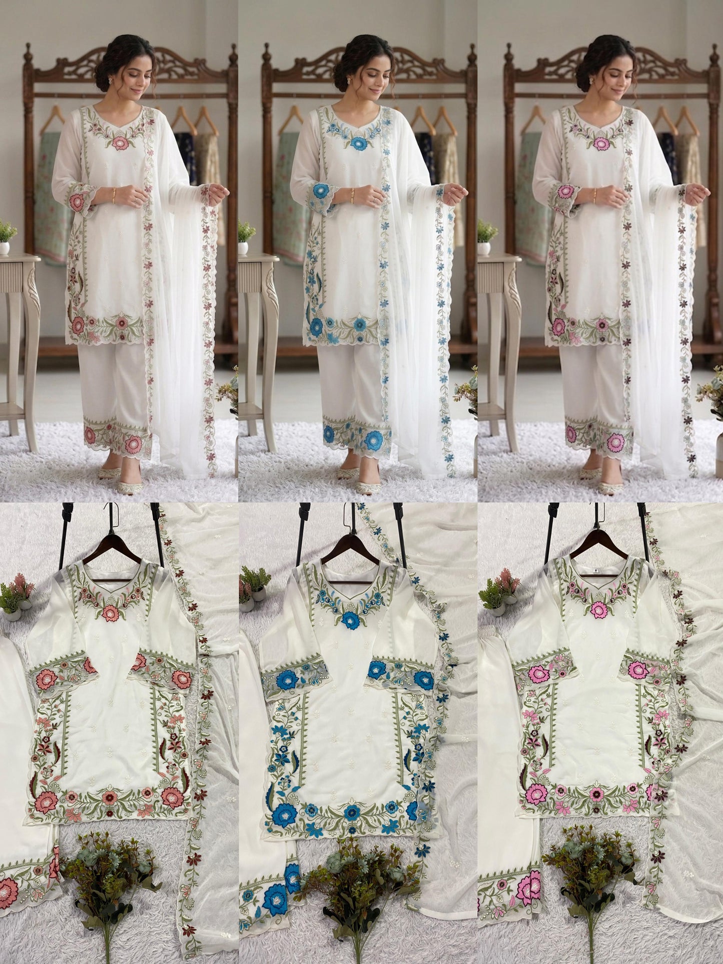THIS SESSION WEAR OUR BEAUTIFUL EMBROIDERED TOP , PLAZZO WITH DUPATTA IN 3 BEAUTIFUL COLOURS