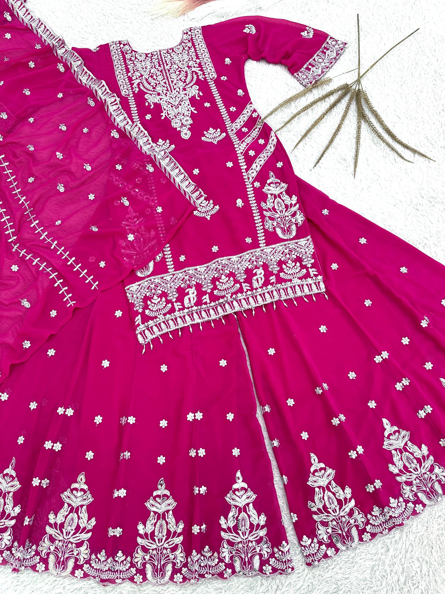3 PIECE STYLISH TOP, PLAZZO AND DUPATTA WITH BEAUTIFUL EMBROIDERY SEQUENCE WORK