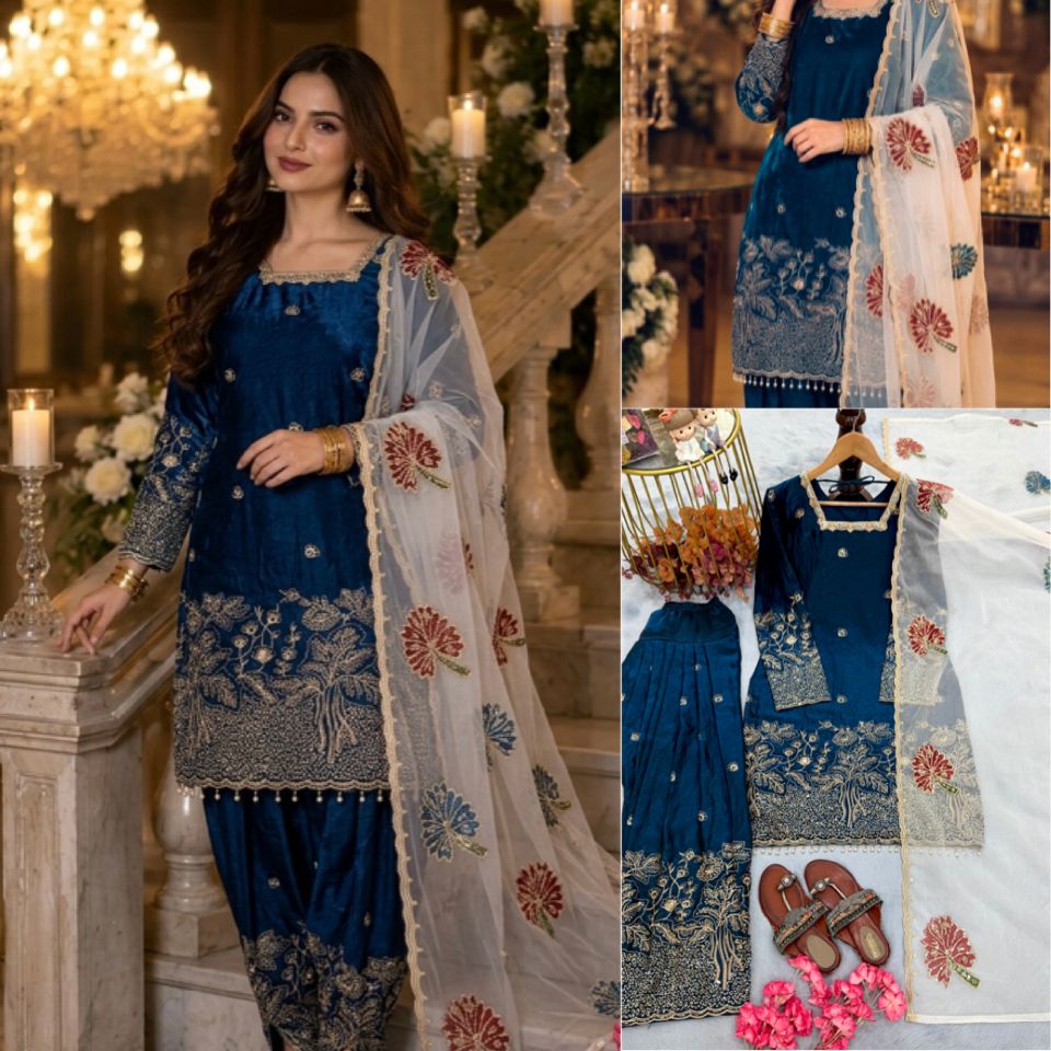 New 🦋 Đěsigner Party Wear Look Pur Fendi Silk Top & Farshi Palazzo With Dupatta set
