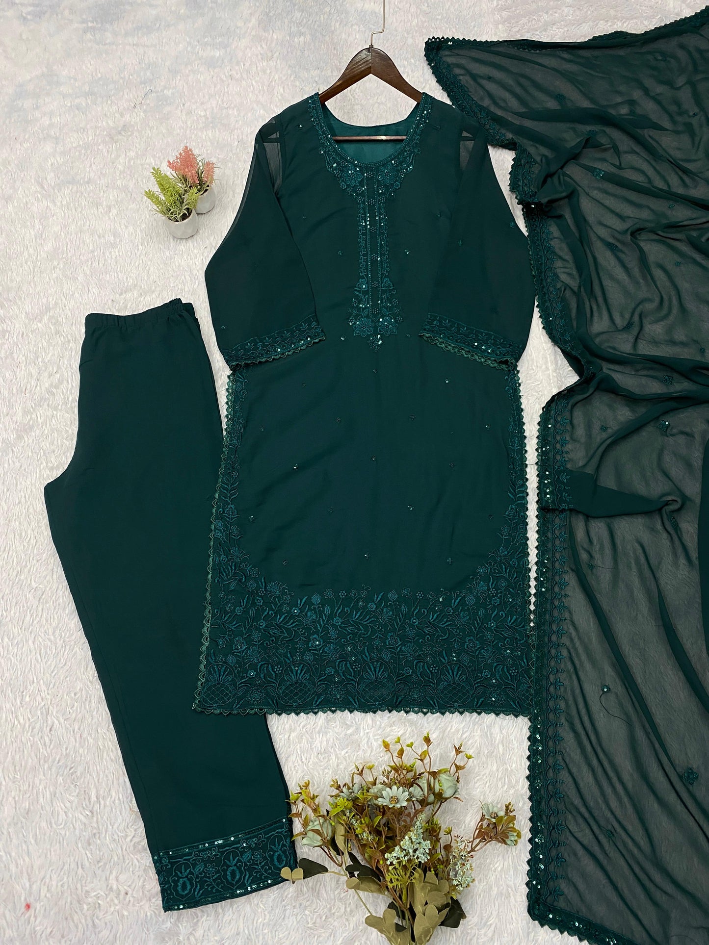 THIS WEDDING SEASON WEAR OUR BEAUTIFUL SEQUENCE EMBROIDERED TOP , PANT WITH DUPATTA