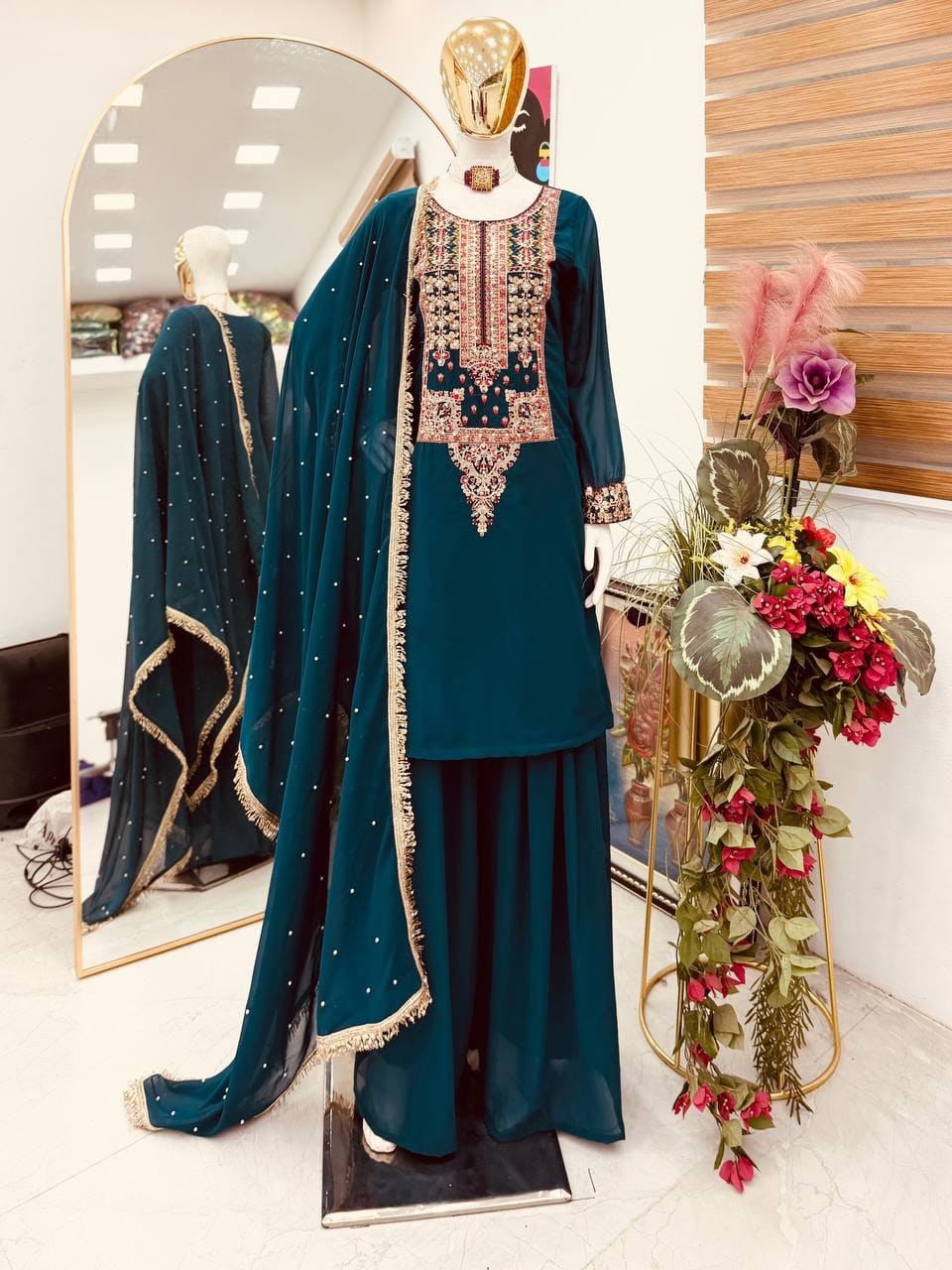 New Designer Party Top Pallazo & Dupatta Set
