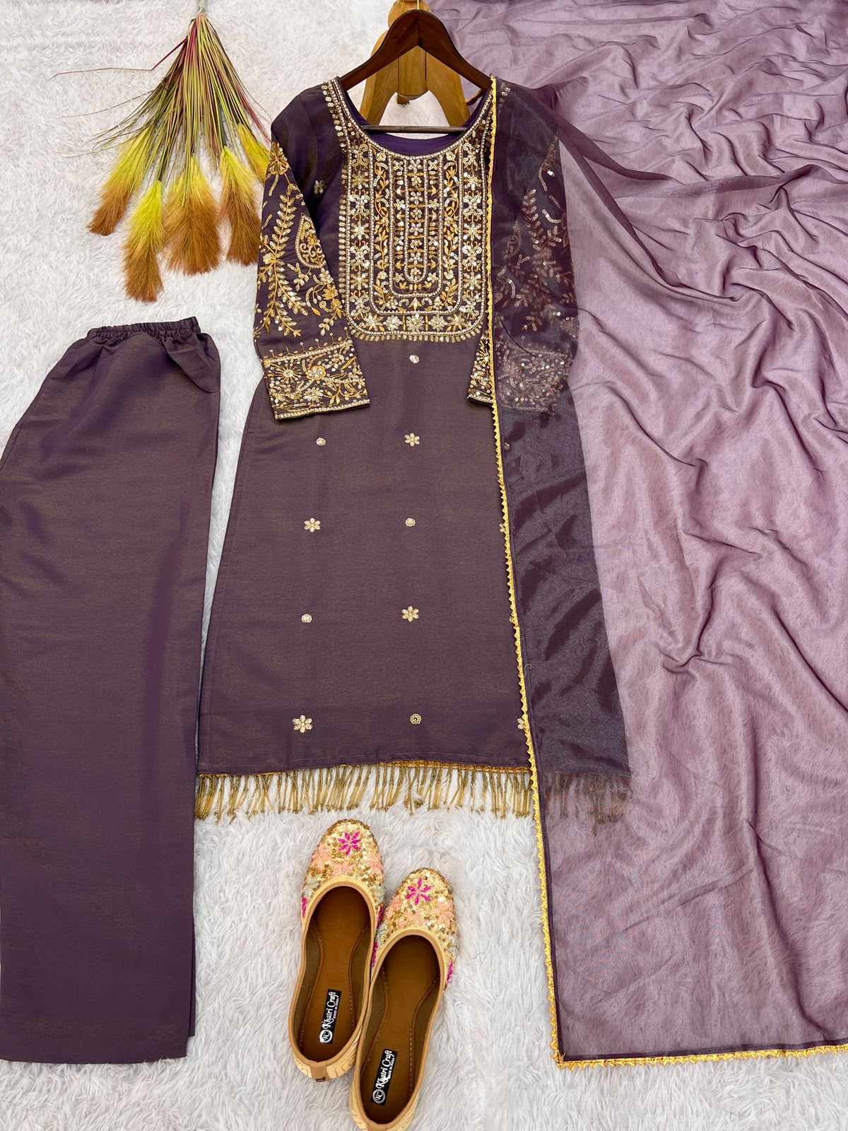 NEW READY TO WEAR DESIGN HEAVY EMBROIDERY AND SEQUENCE WORK TOP - WITH PENT WITH DUPATTA