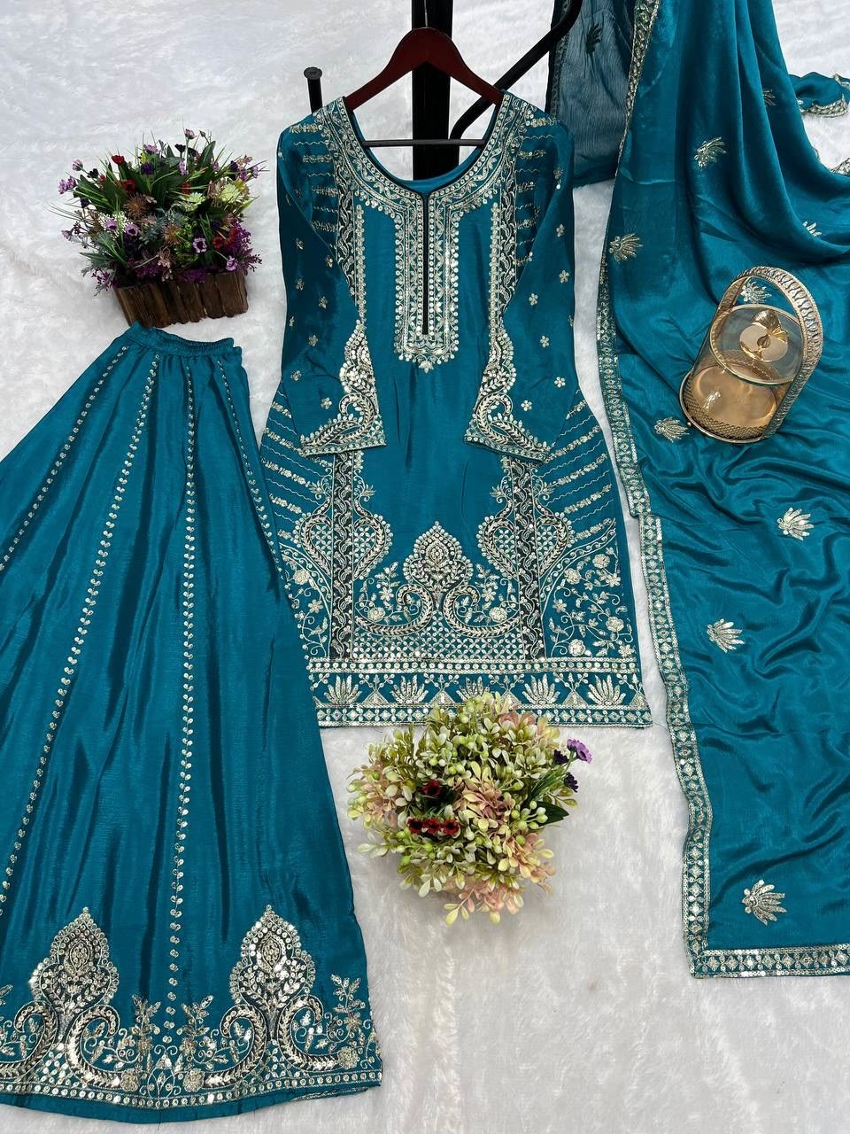 READY TO WEAR 3 PIECE FANCY KURTI WITH PLAZZO AND BEAUTIFUL DUPATTA 🧶
