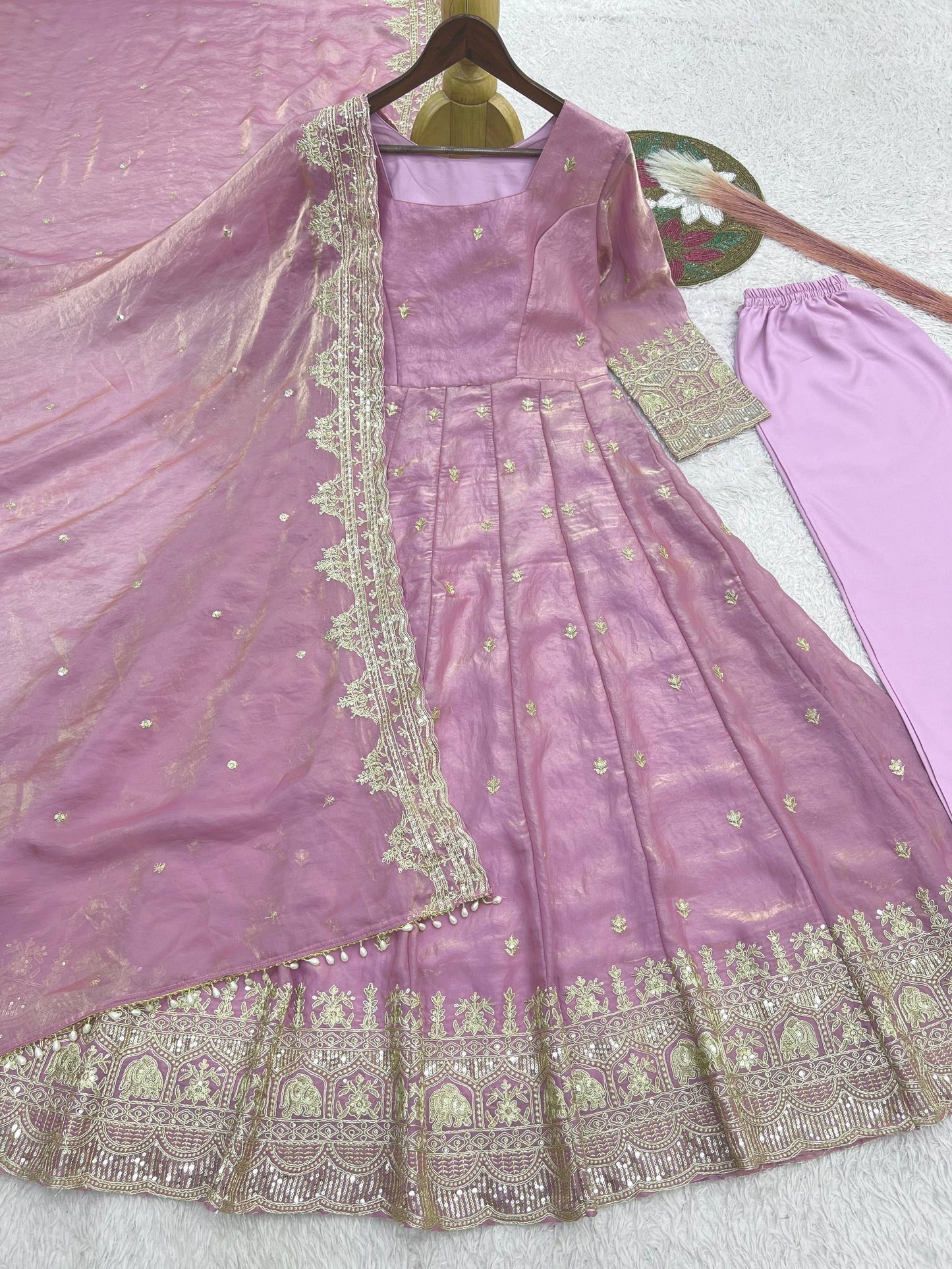 Elegant Embroidery Work With Designer Anarkali Three Piece Set"*