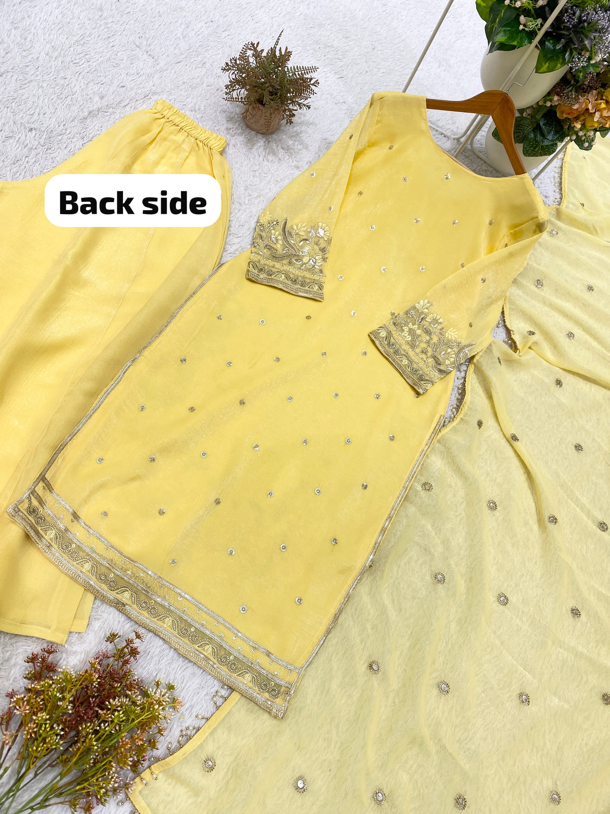 DESIGNER SEQUENCE EMBROIDERED WORKED TOP, PLAZZO WITH DUPATTA