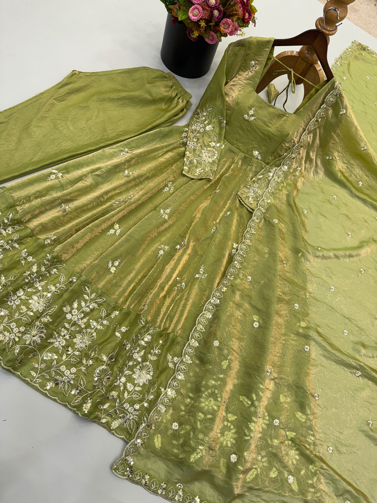 Ready-made Collection With Fendy π Silk And Heavy Embroidery Sequence Work gown-sharara And Dupatta Set Fully Stitched Ready To Wear Collection