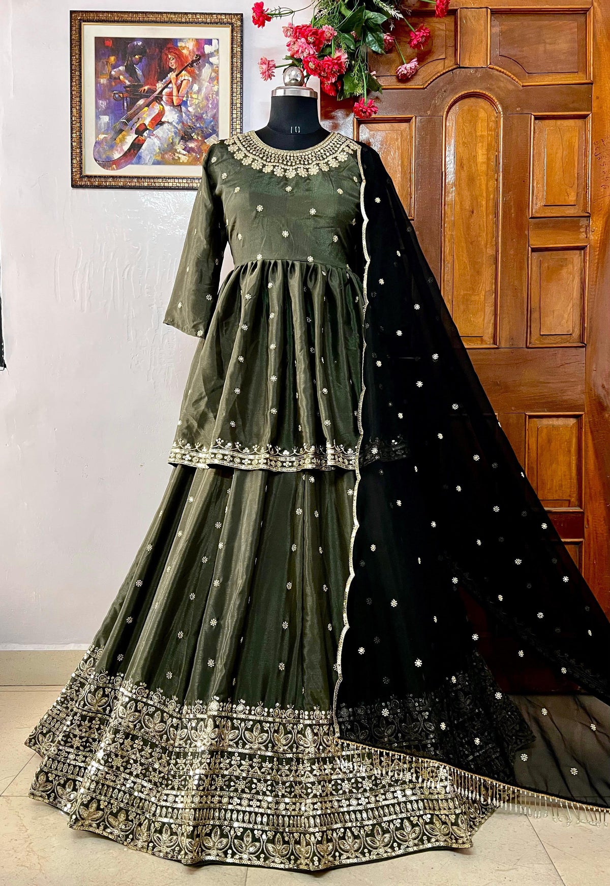 chinon silk kurti & lehenga with elegant dupatta in georgette with beautiful sequins embroidery work Quality is worth paying👌