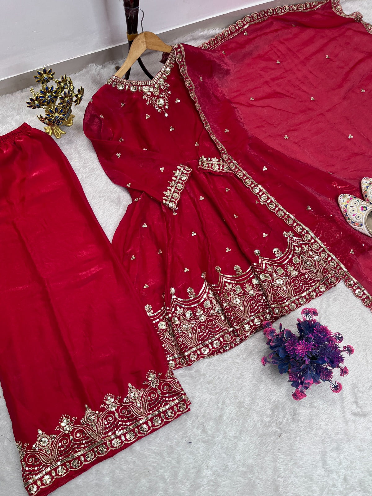 KARVA CHAUTH SPECIAL DESIGNER TOP AND PLAZZO WITH DUPATTA SET