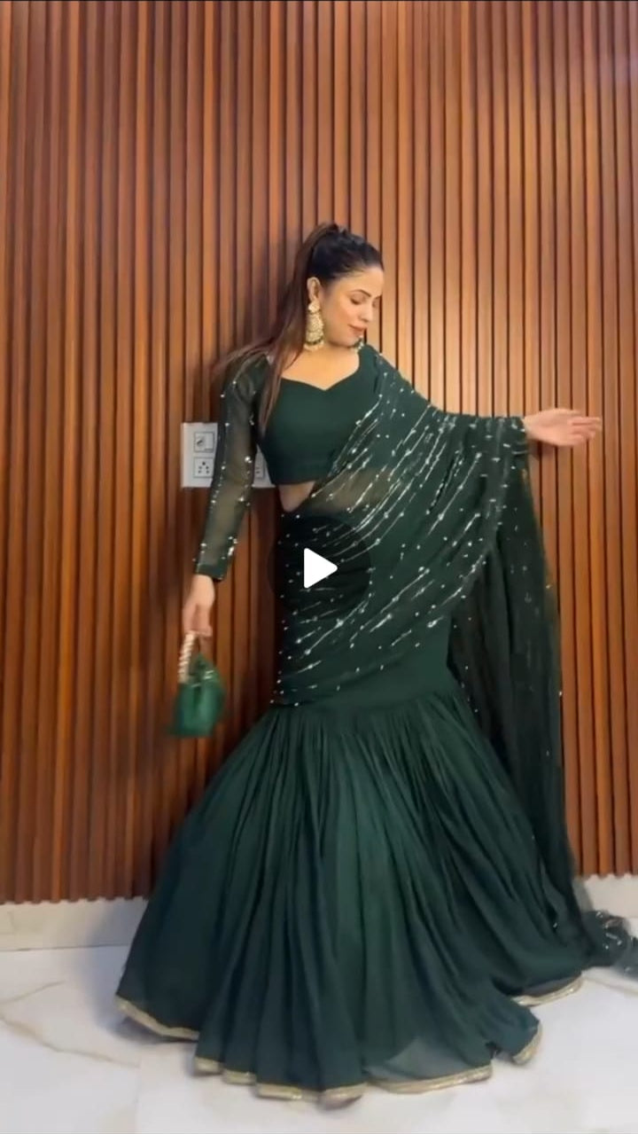 LEHENGA-SAREE WITH EMBROIDERED DUPATTA & FULL FLAIR LEHENGA