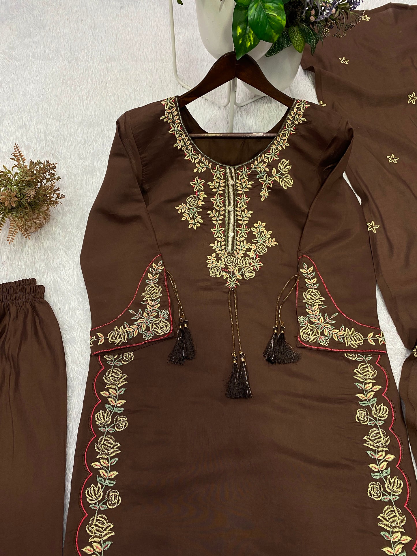 THIS WEDDING SEASON, TRY OUR DESIGNER EMBROIDERED WORKED TOP PLAZZO SUIT WITH DUPATTA