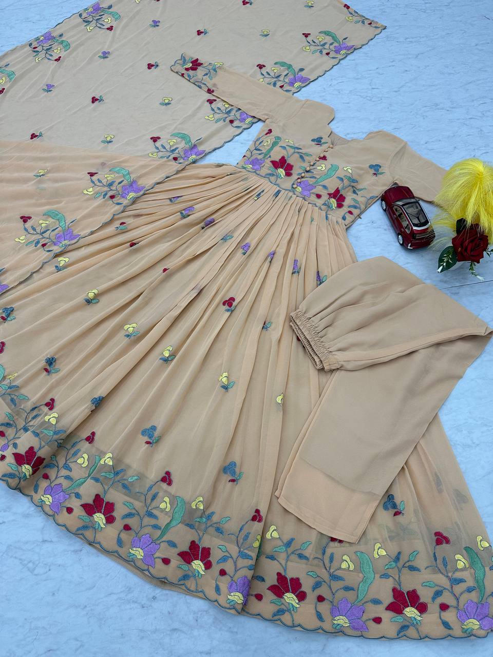 Trending Gown pant pair Fox Georgette