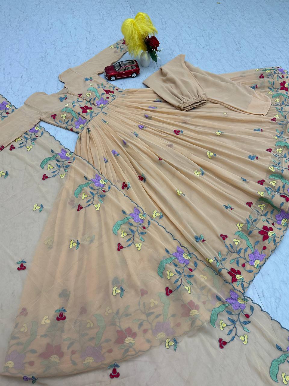 Trending Gown pant pair Fox Georgette