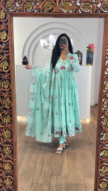 Trending Gown pant pair Fox Georgette