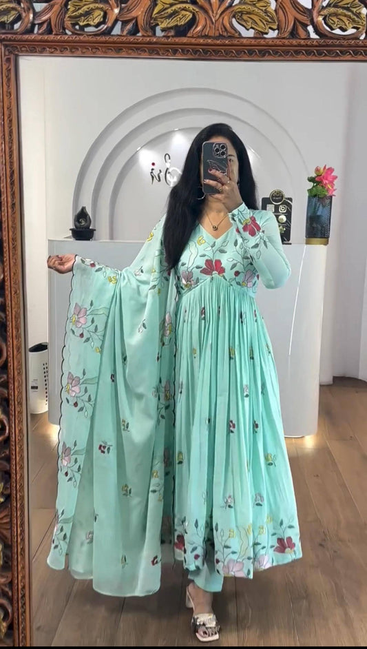 Trending Gown pant pair Fox Georgette