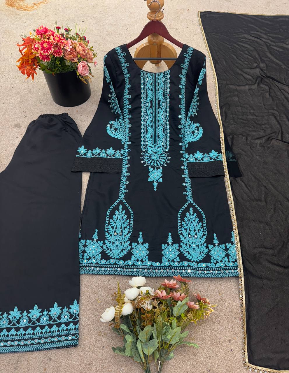 Designer Party Wear Look Top-Pent and Dupatta With Heavy Embroidery Work